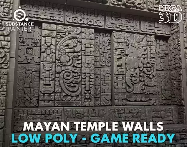 Low poly Black Mayan Temple Wall 230731 Low-poly 3D model