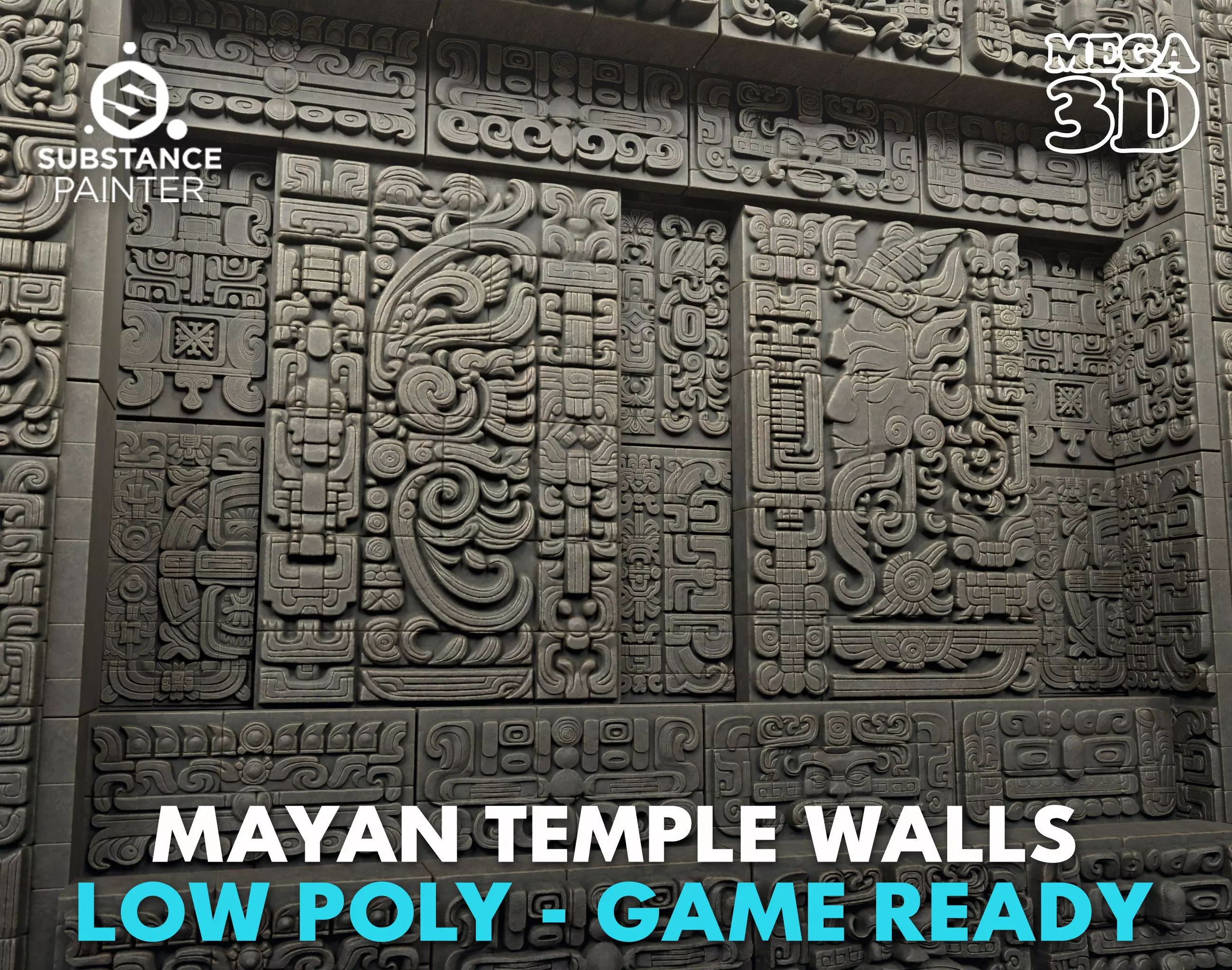 Low poly Black Mayan Temple Wall 230731 Low-poly 3D model_0