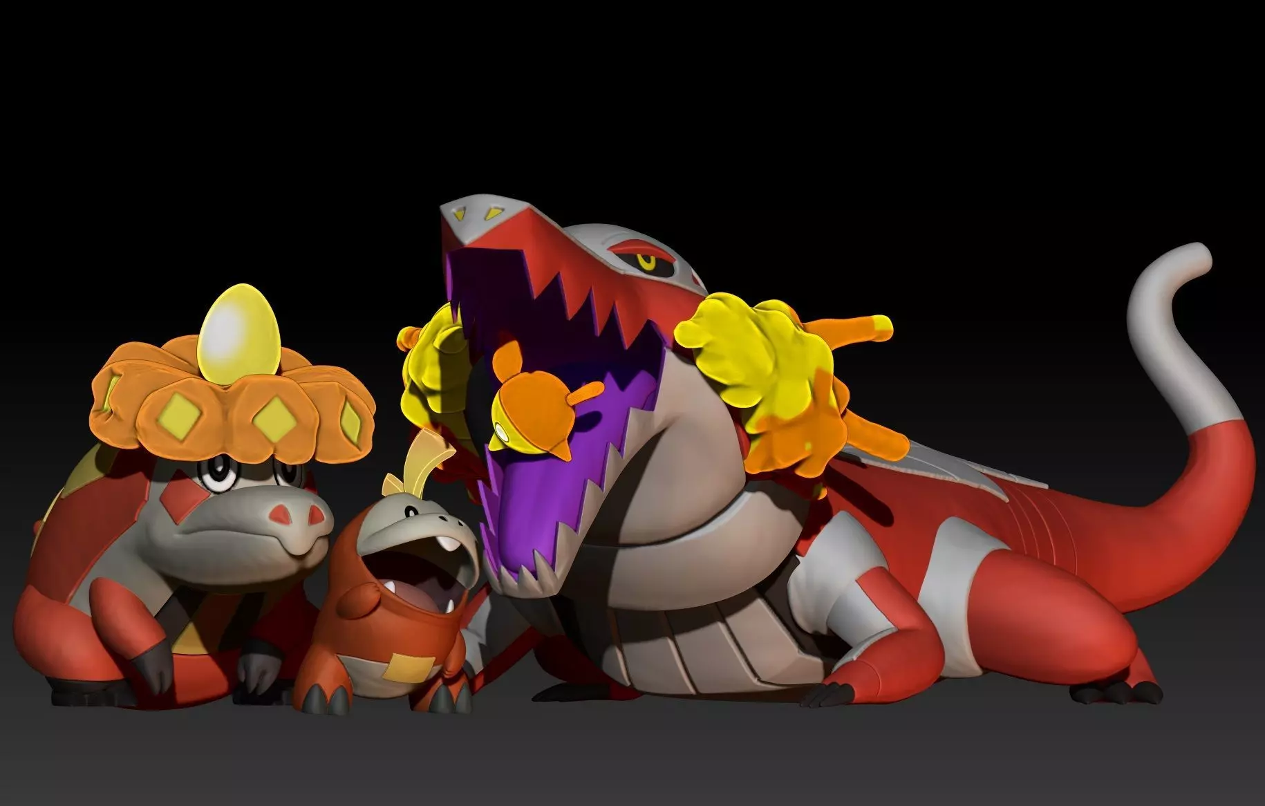 Pokemon Fuecoco Crocalor Skeledirge 3D print model_0