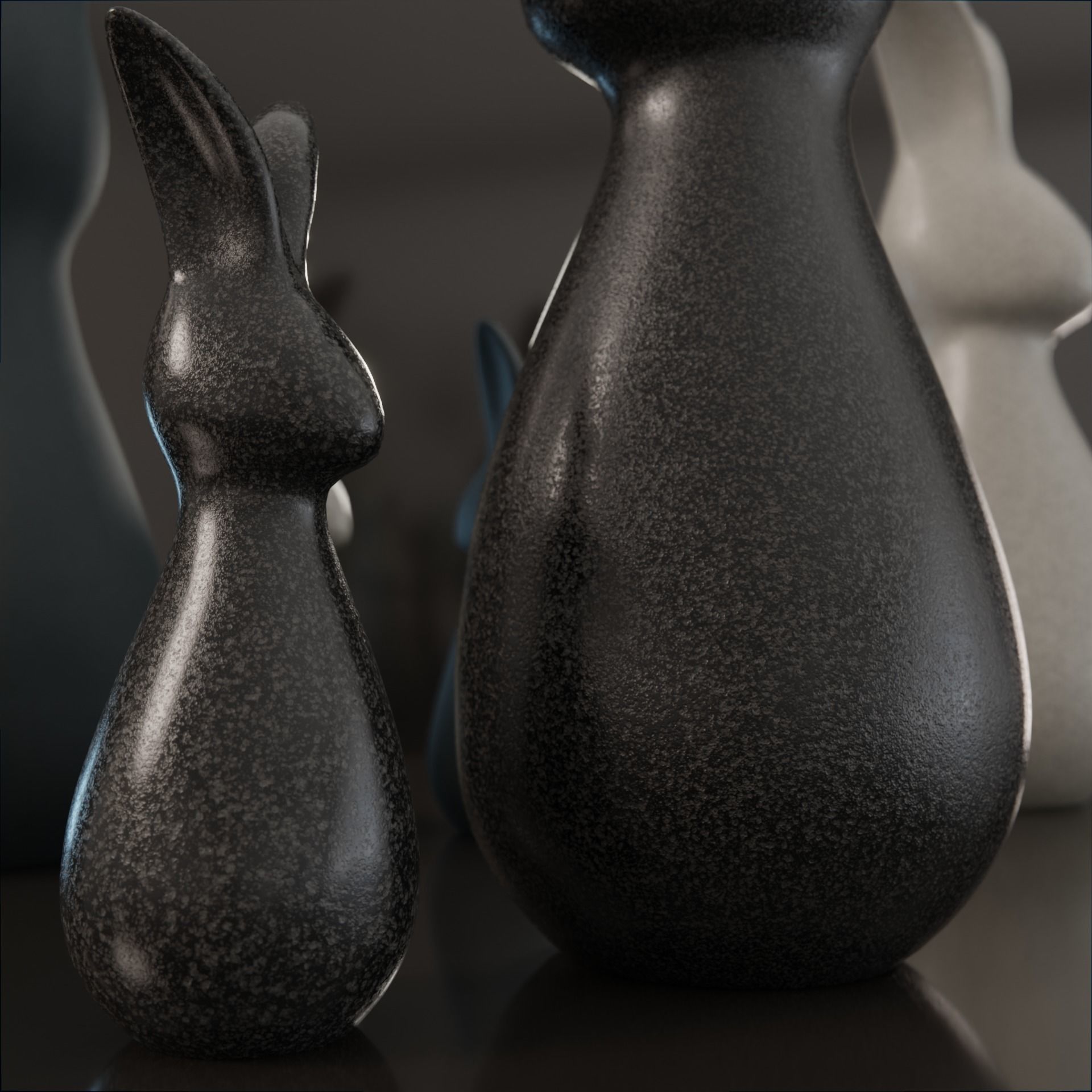 Three  pairs figurines of rabbits large and small for decoration 3D model_3