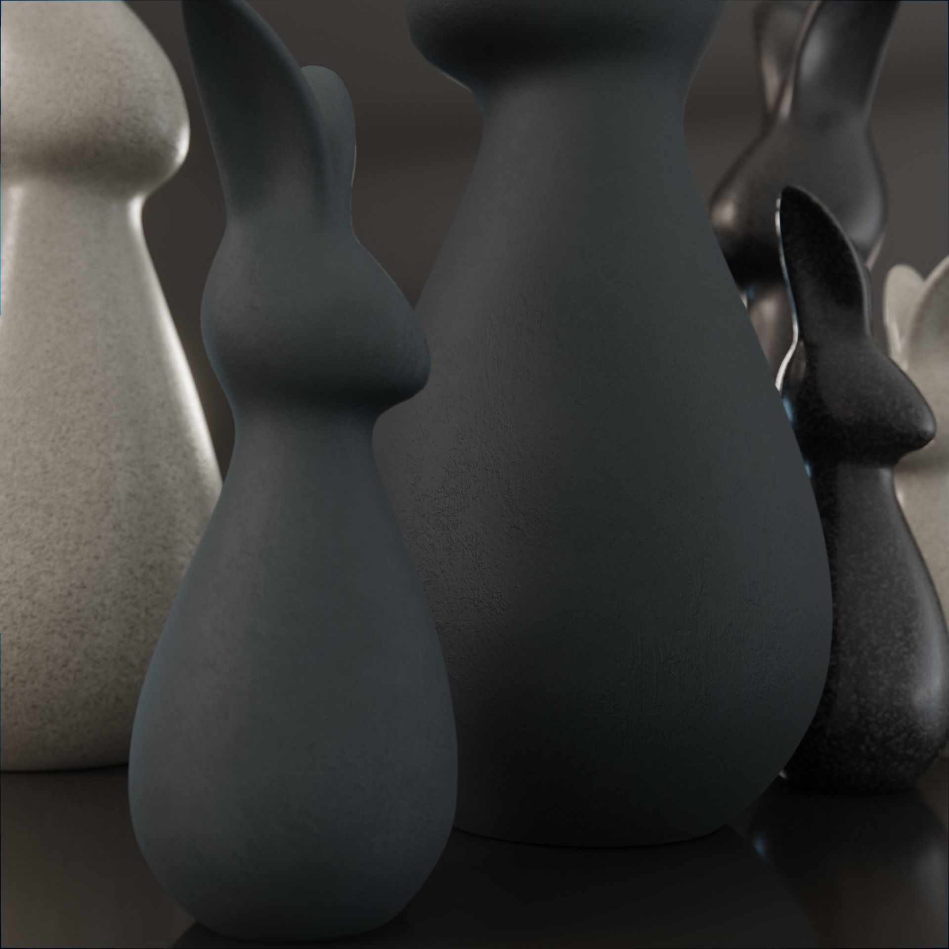 Three  pairs figurines of rabbits large and small for decoration 3D model_4