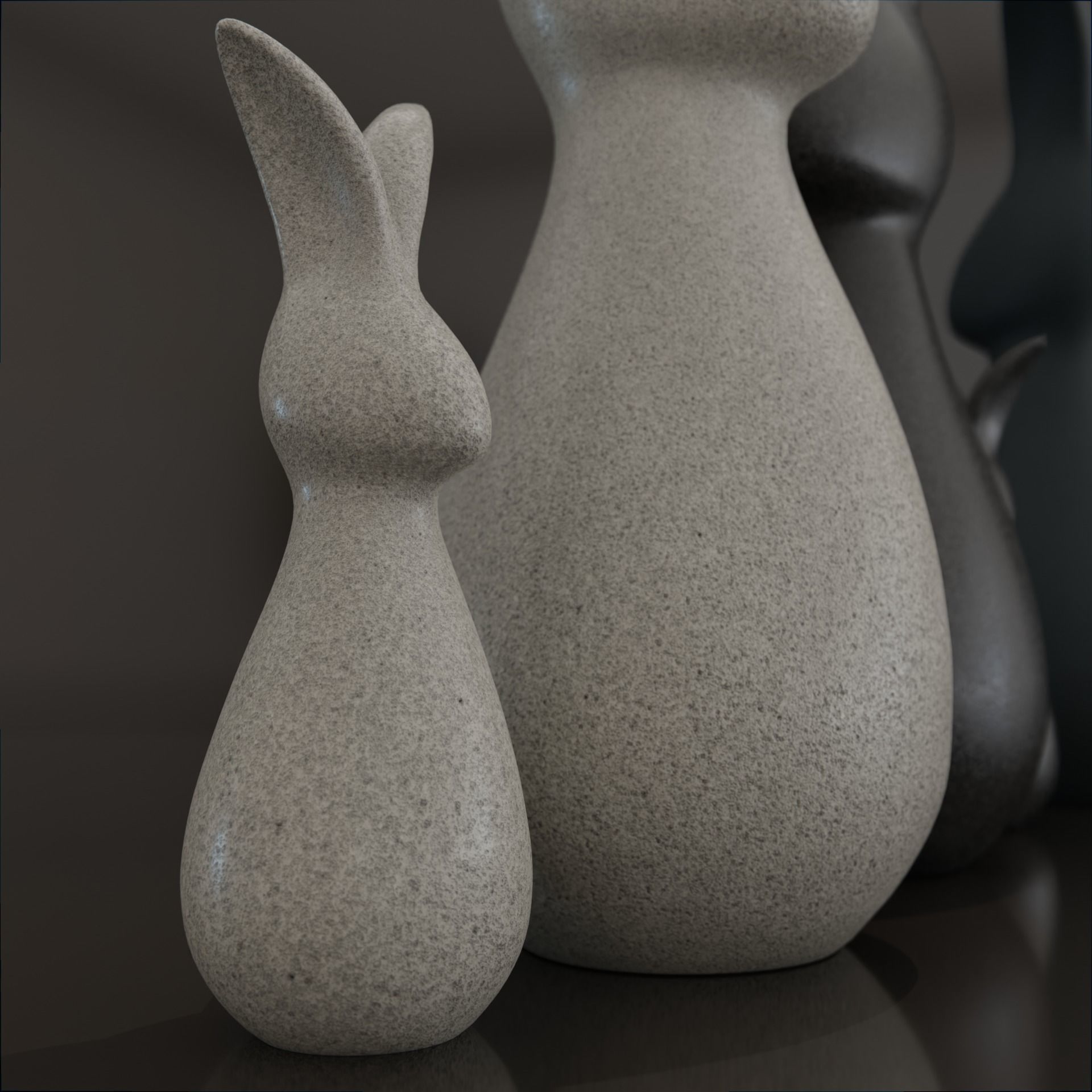 Three  pairs figurines of rabbits large and small for decoration 3D model_2