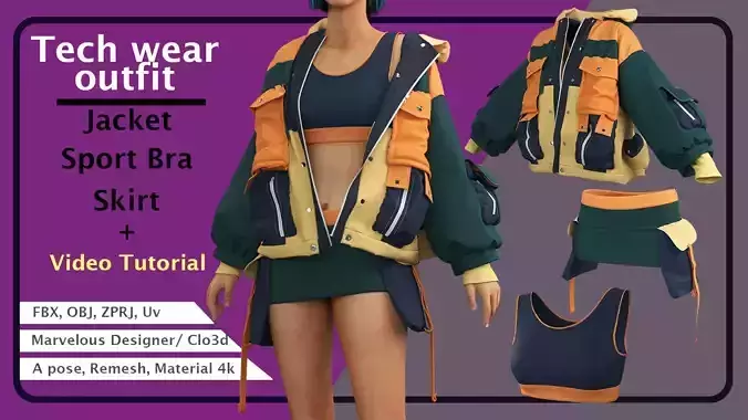 Tech wear Outfit PLUS Video Tutorial 3D model