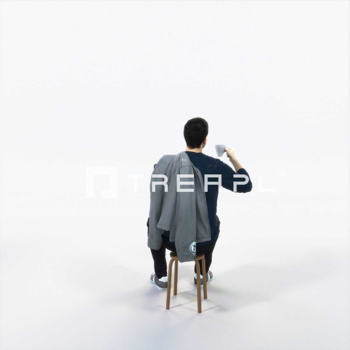 Jest 02L Drinking Coffee Sitting Casual Man Low-poly 3D model_4