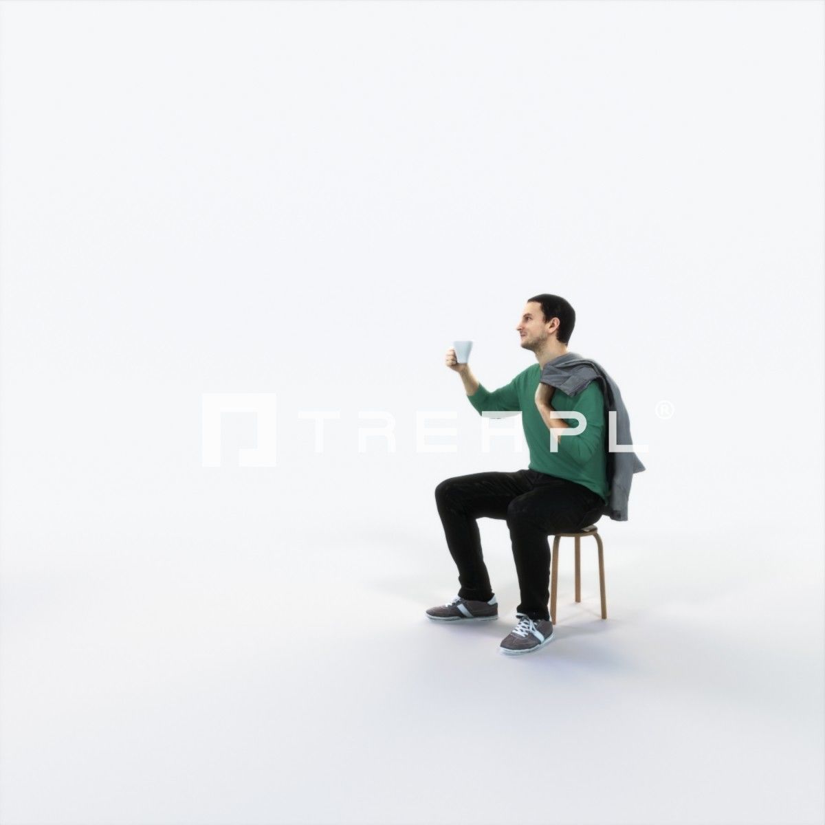 Jest 02G Drinking Coffee Sitting Casual Man Low-poly 3D model_6