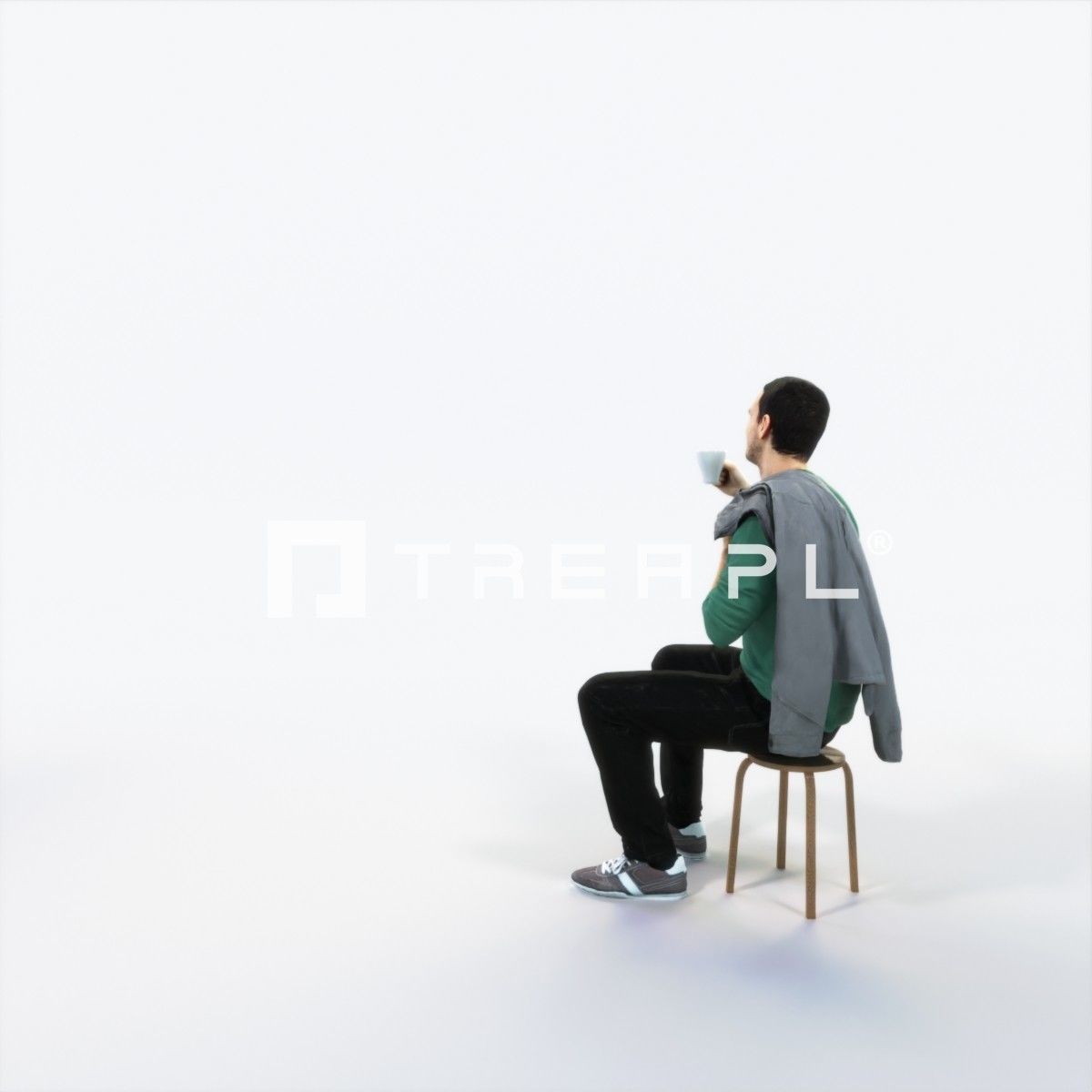 Jest 02G Drinking Coffee Sitting Casual Man Low-poly 3D model_5