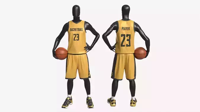 Male Mannequin in Basketball Uniform Standing with Ball