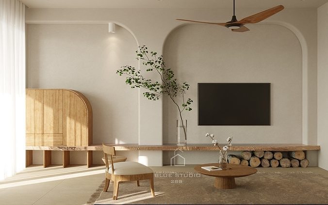 Japandi Living Room 3D model 2