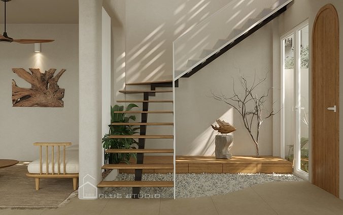 Japandi Living Room 3D model 5