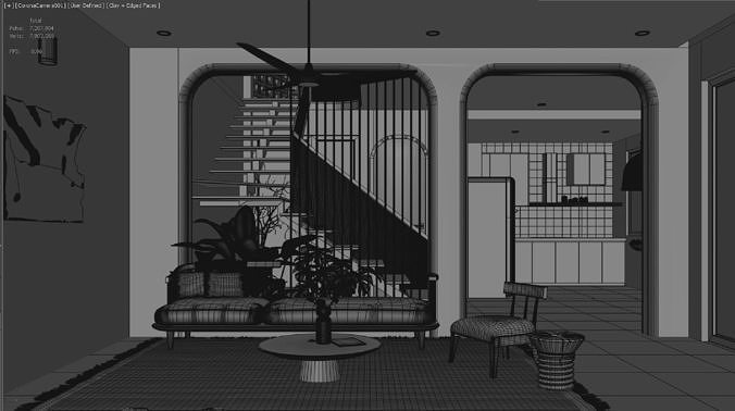 Japandi Living Room 3D model 7