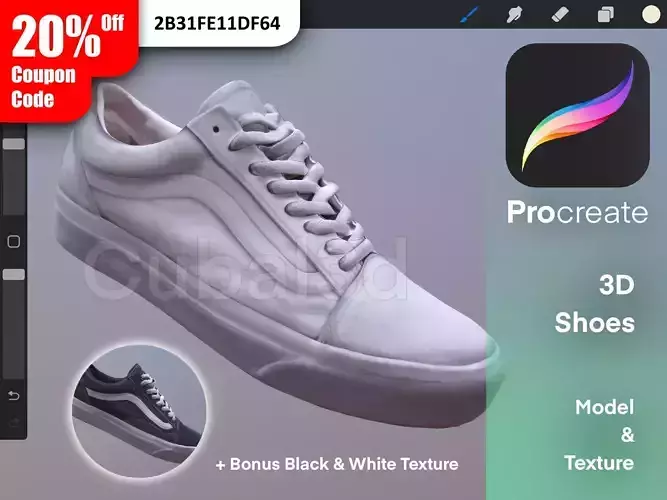 Vans Old Skool White 3D Procreate