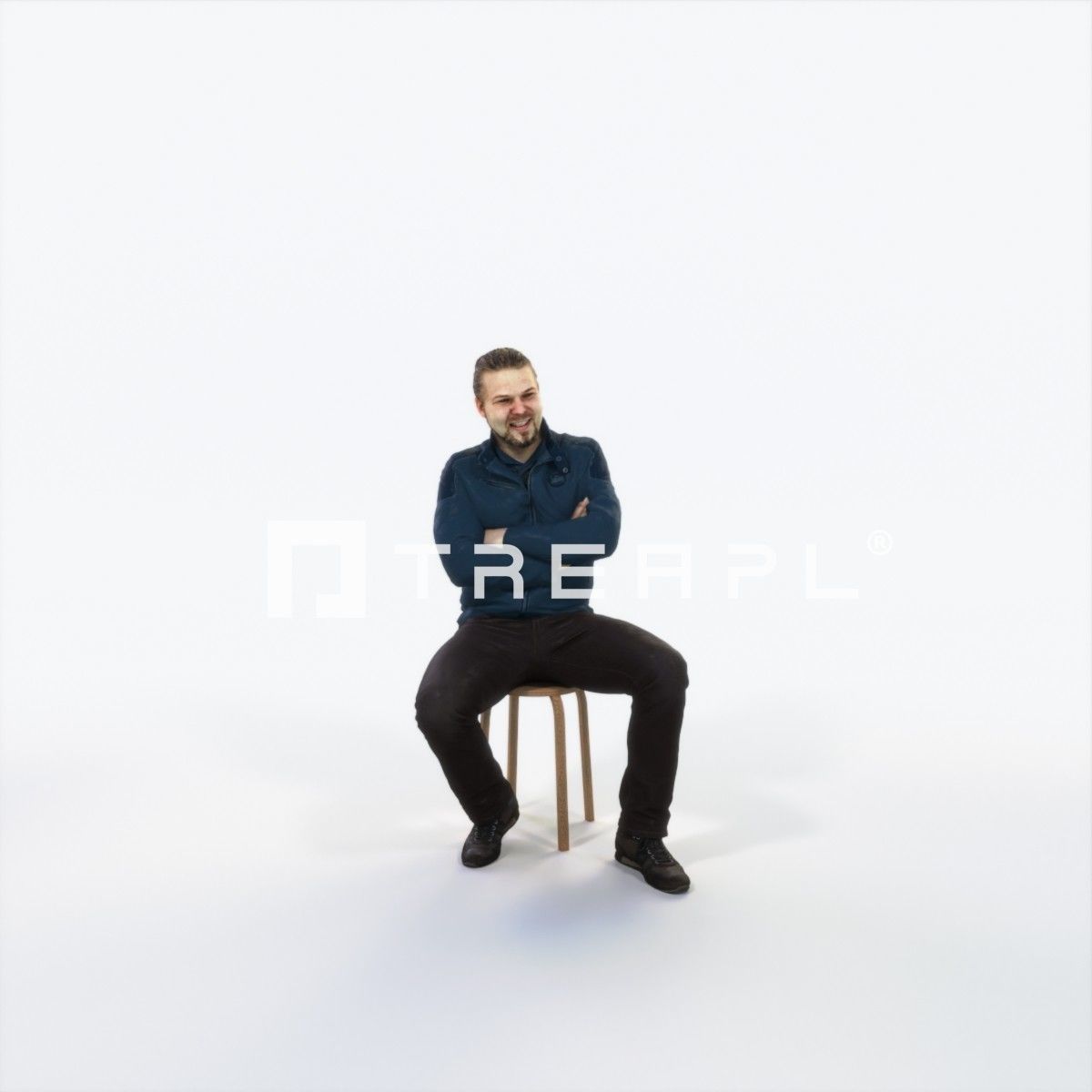 Keen 05F Listening Sitting Casual Man Low-poly 3D model_1