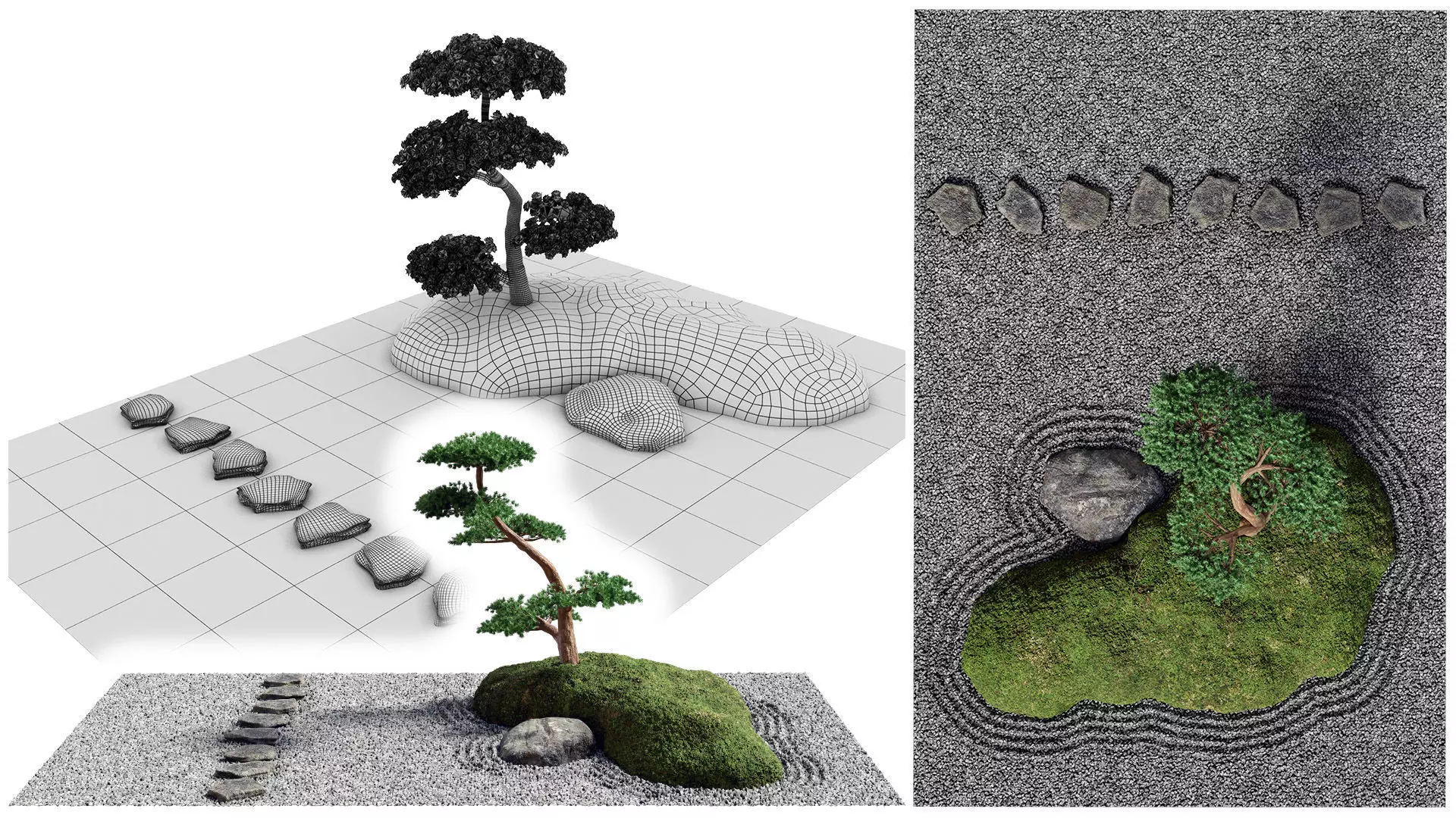 Japanese Rock -Zen- Garden 04 Low-poly 3D model_0