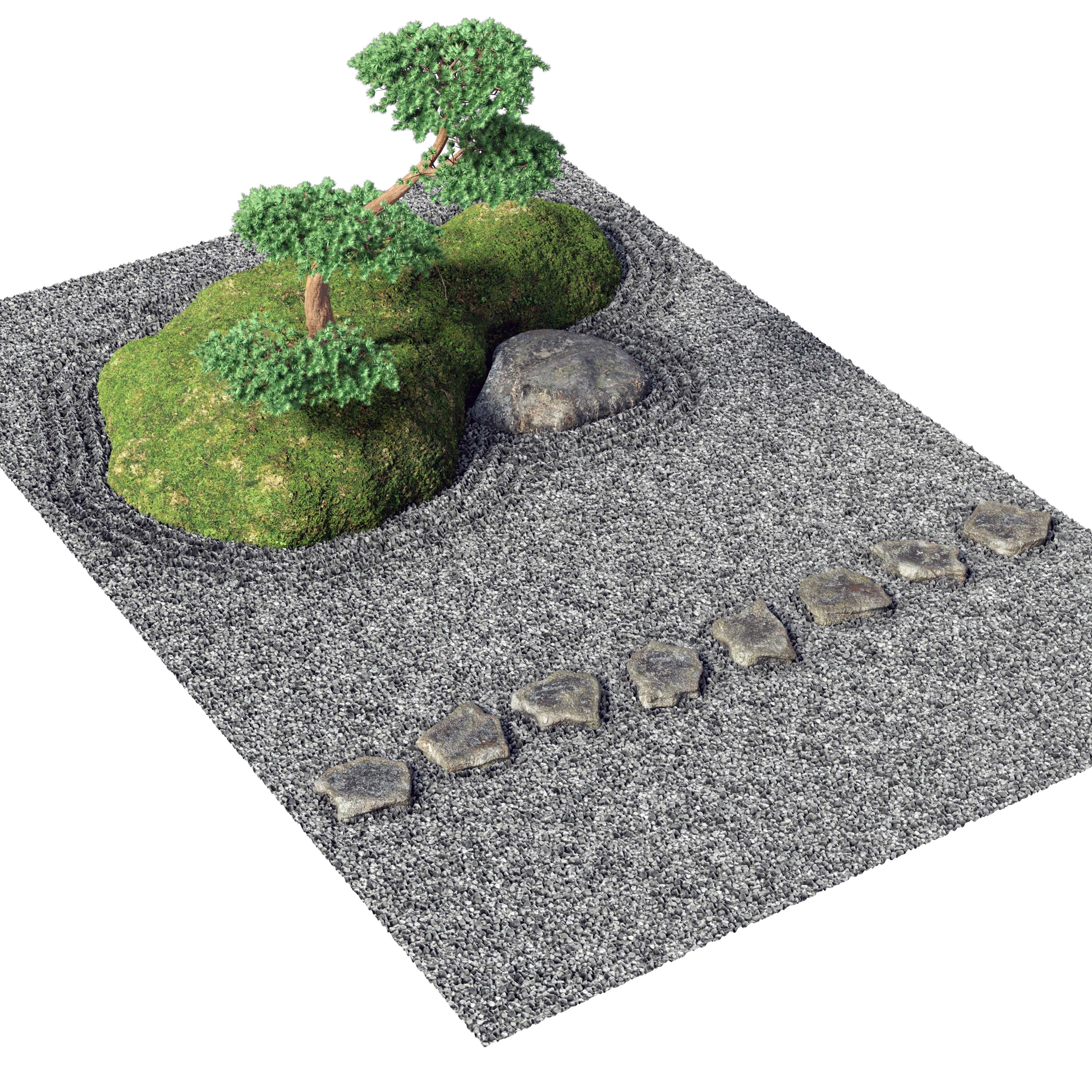 Japanese Rock -Zen- Garden 04 Low-poly 3D model_11