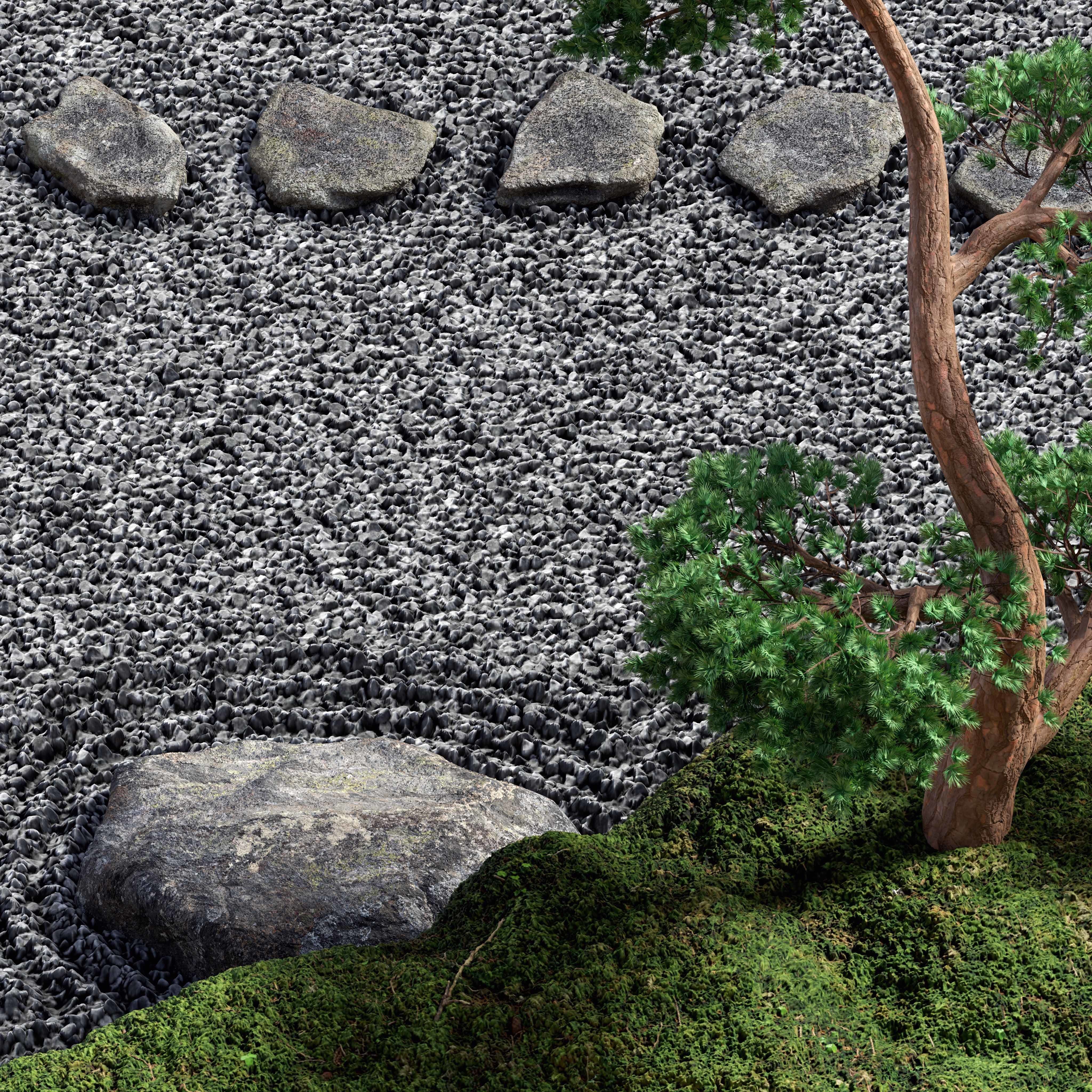 Japanese Rock -Zen- Garden 04 Low-poly 3D model_12
