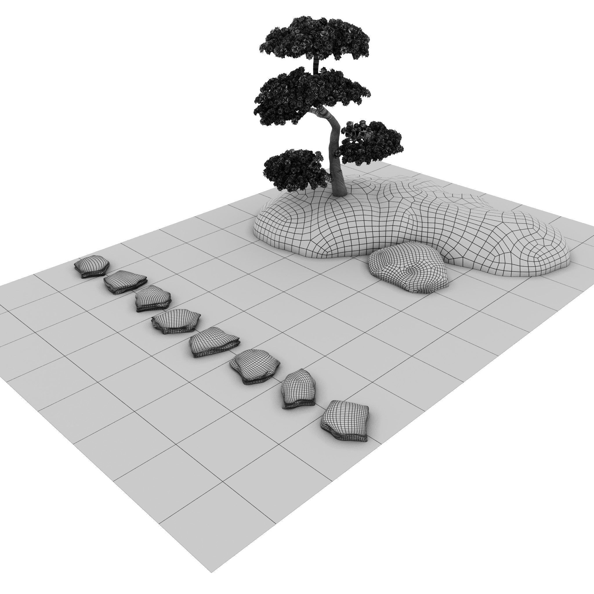 Japanese Rock -Zen- Garden 04 Low-poly 3D model_6