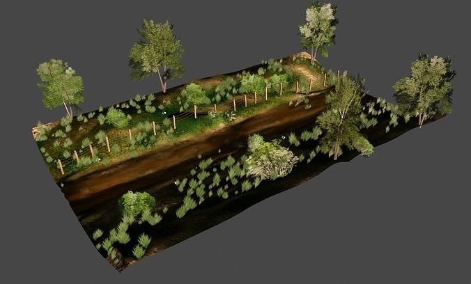 Road scene Low-poly 3D model