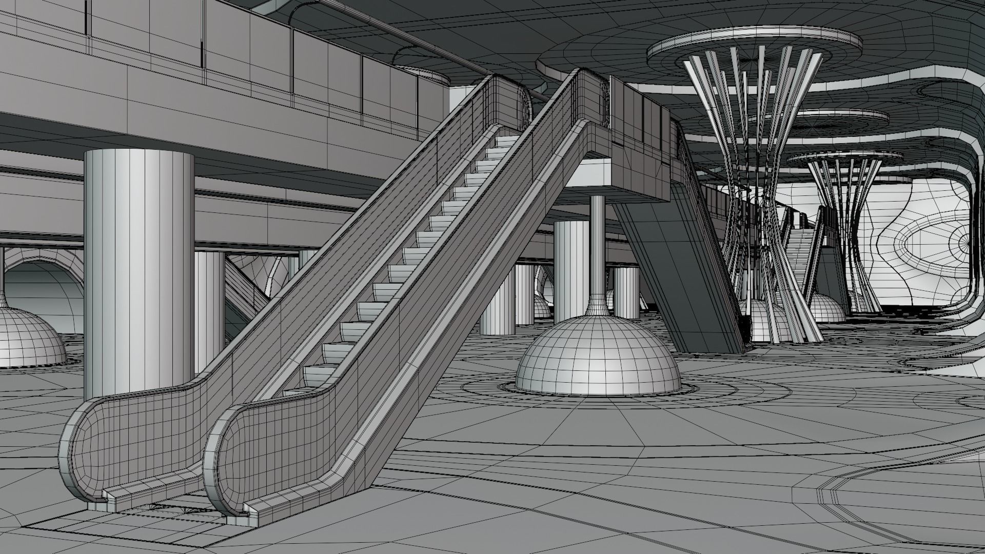 Sci-fi maglev station with train 3D model_3