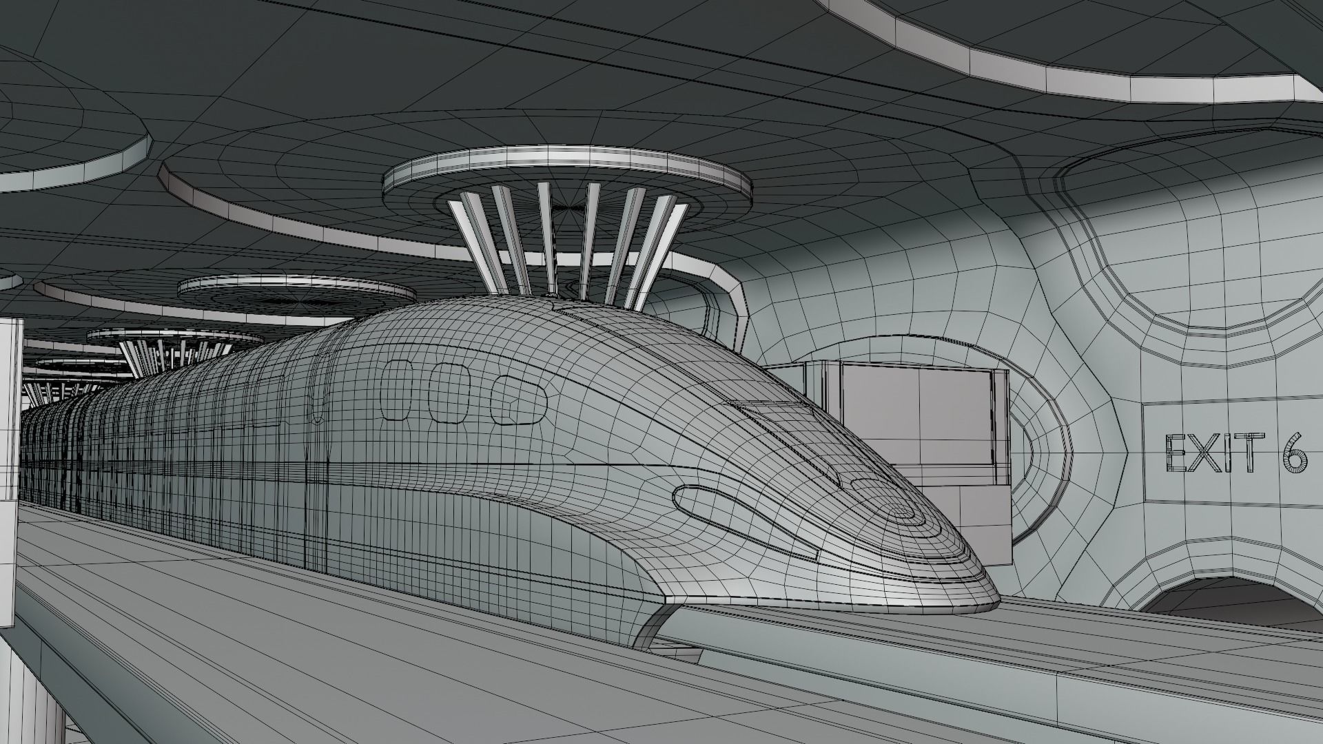 Sci-fi maglev station with train 3D model_11