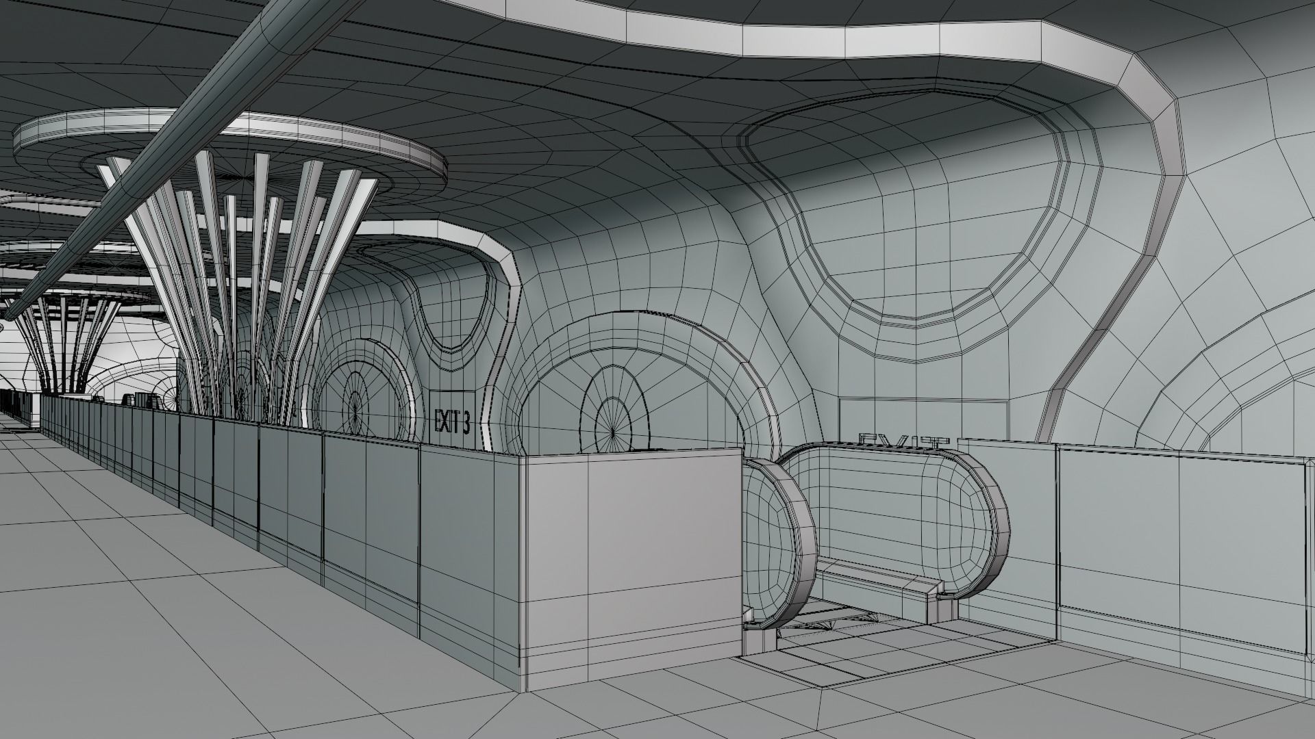 Sci-fi maglev station with train 3D model_16