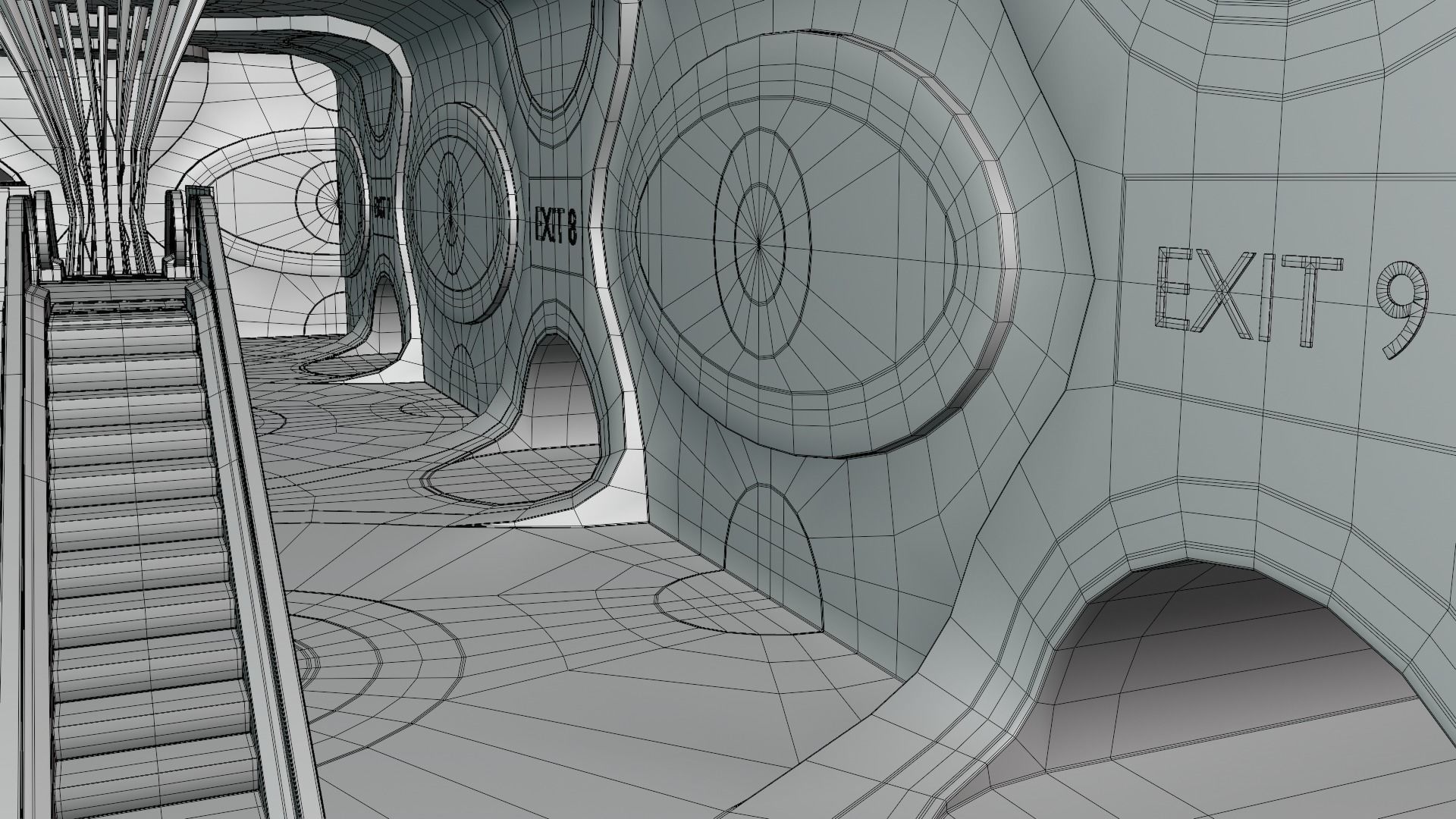 Sci-fi maglev station with train 3D model_19