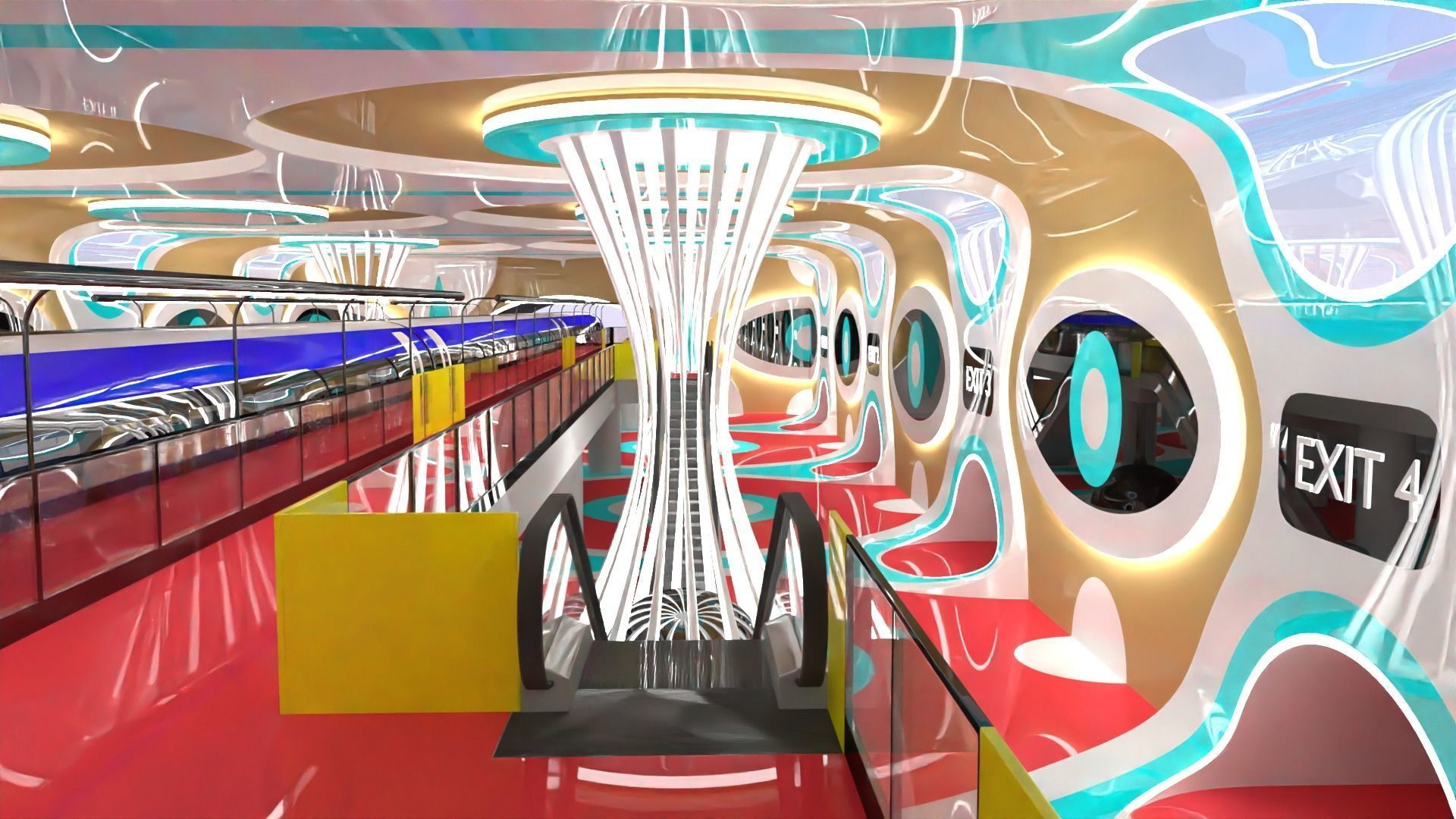 Sci-fi maglev station with train 3D model_14