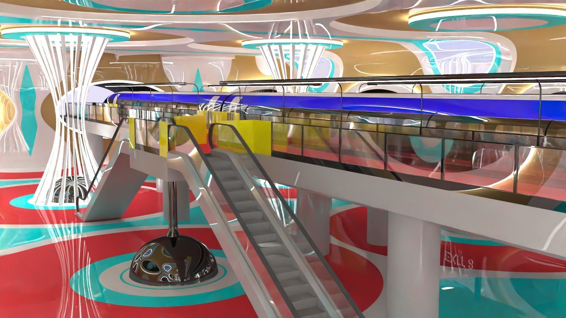 Sci-fi maglev station with train 3D model_6