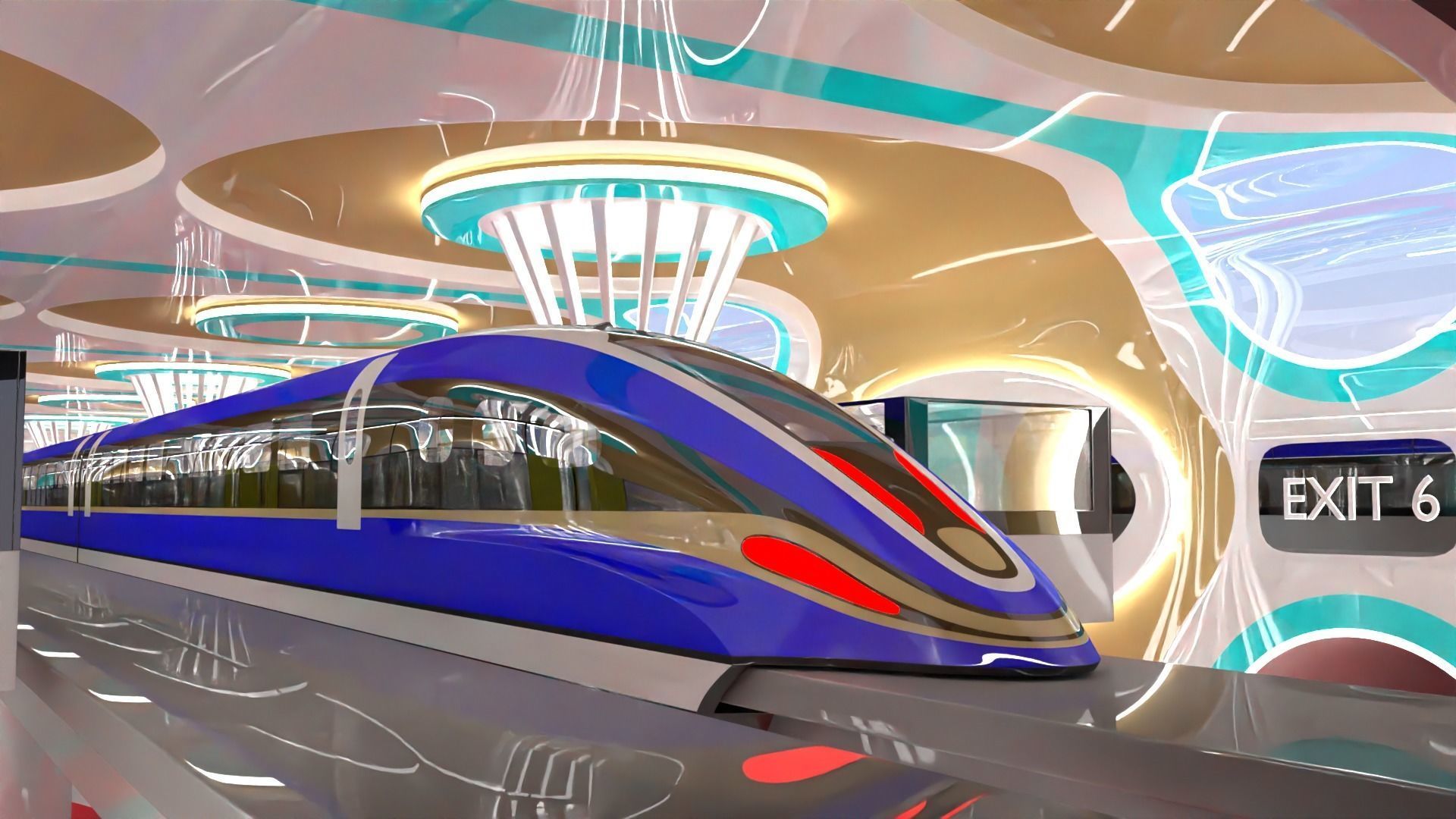 Sci-fi maglev station with train 3D model_10