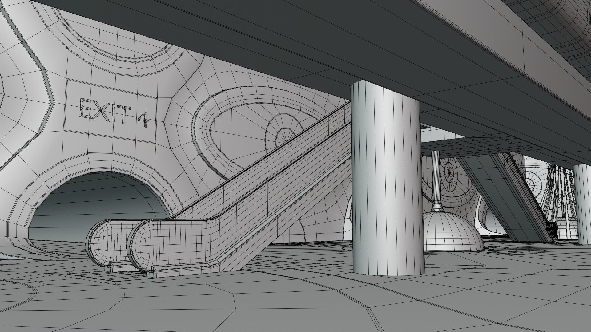 Sci-fi maglev station with train 3D model_13