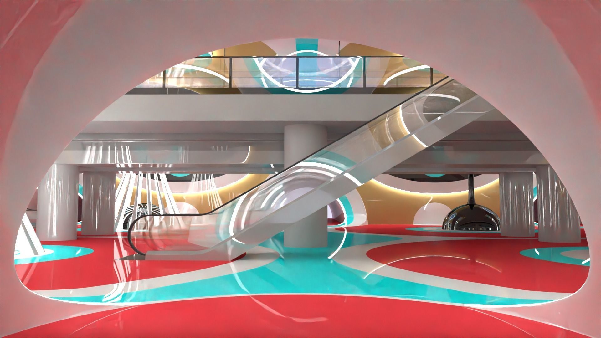 Sci-fi maglev station with train 3D model_17