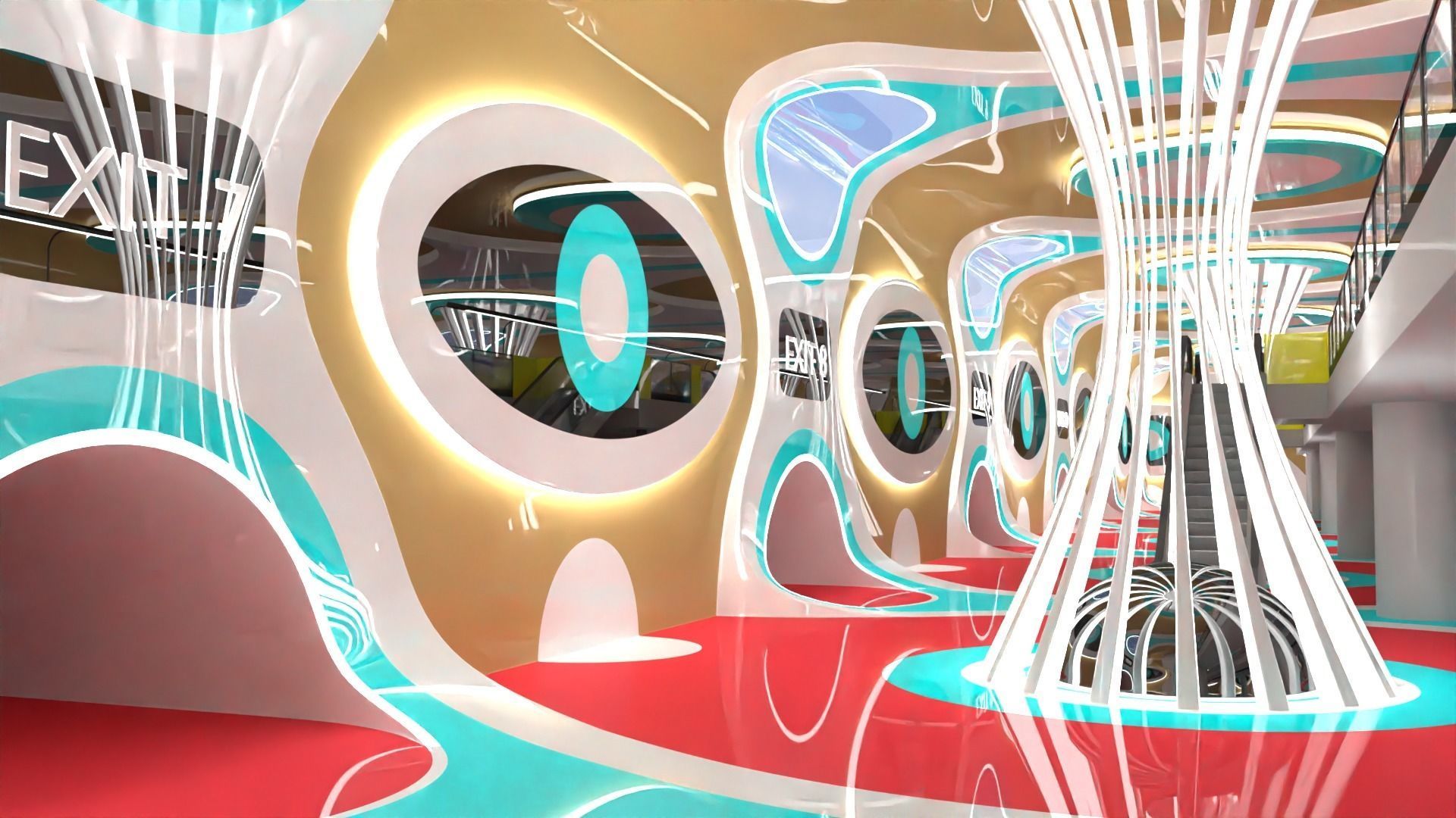 Sci-fi maglev station with train 3D model_8