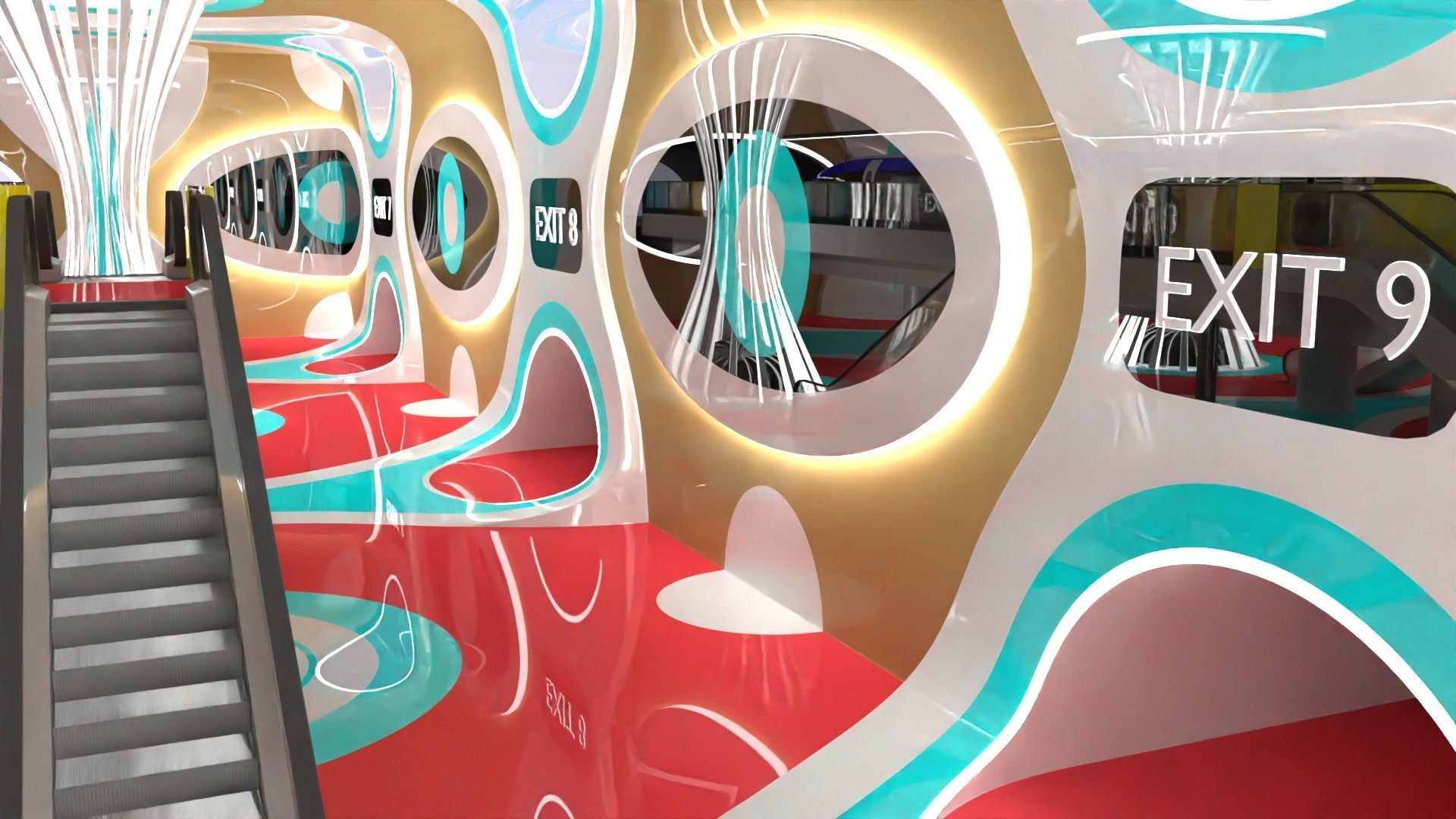 Sci-fi maglev station with train 3D model_18