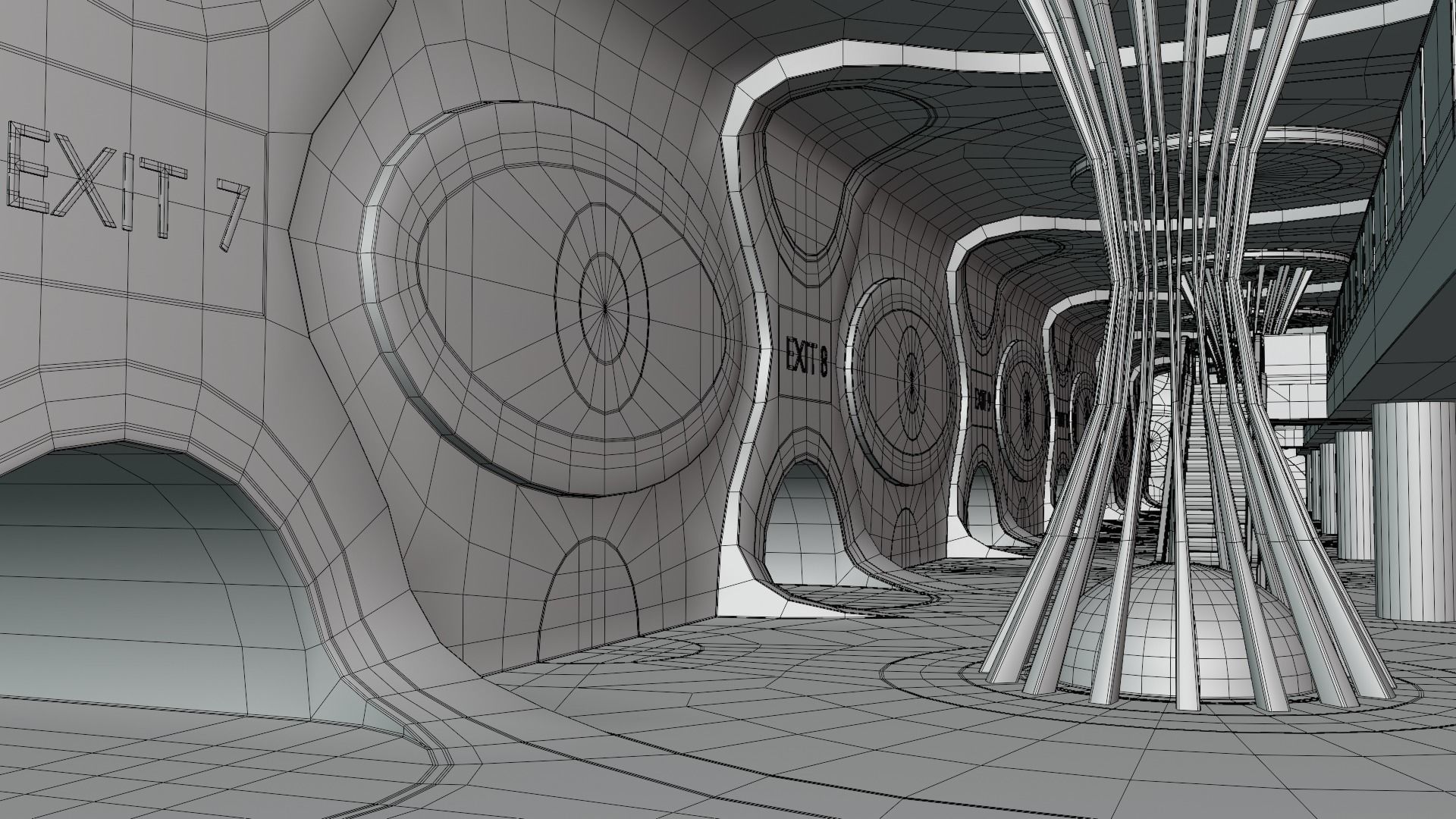 Sci-fi maglev station with train 3D model_9