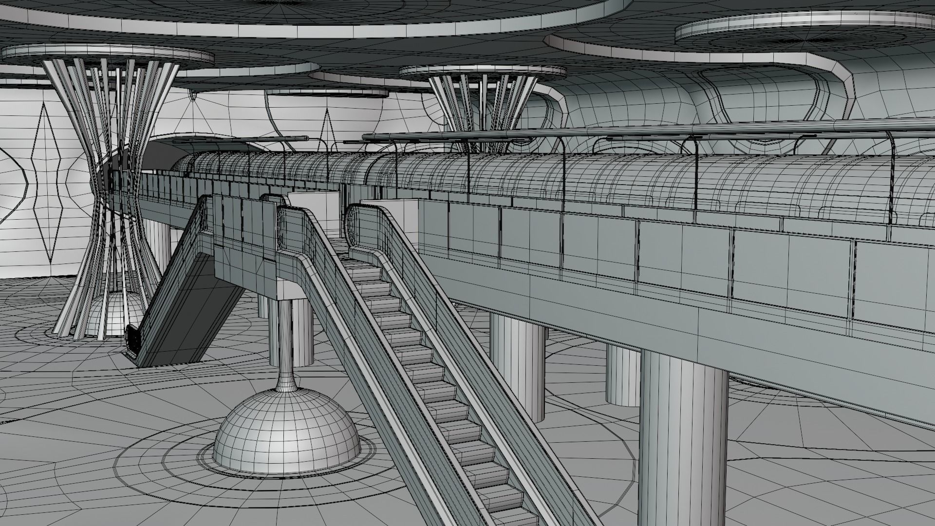 Sci-fi maglev station with train 3D model_7