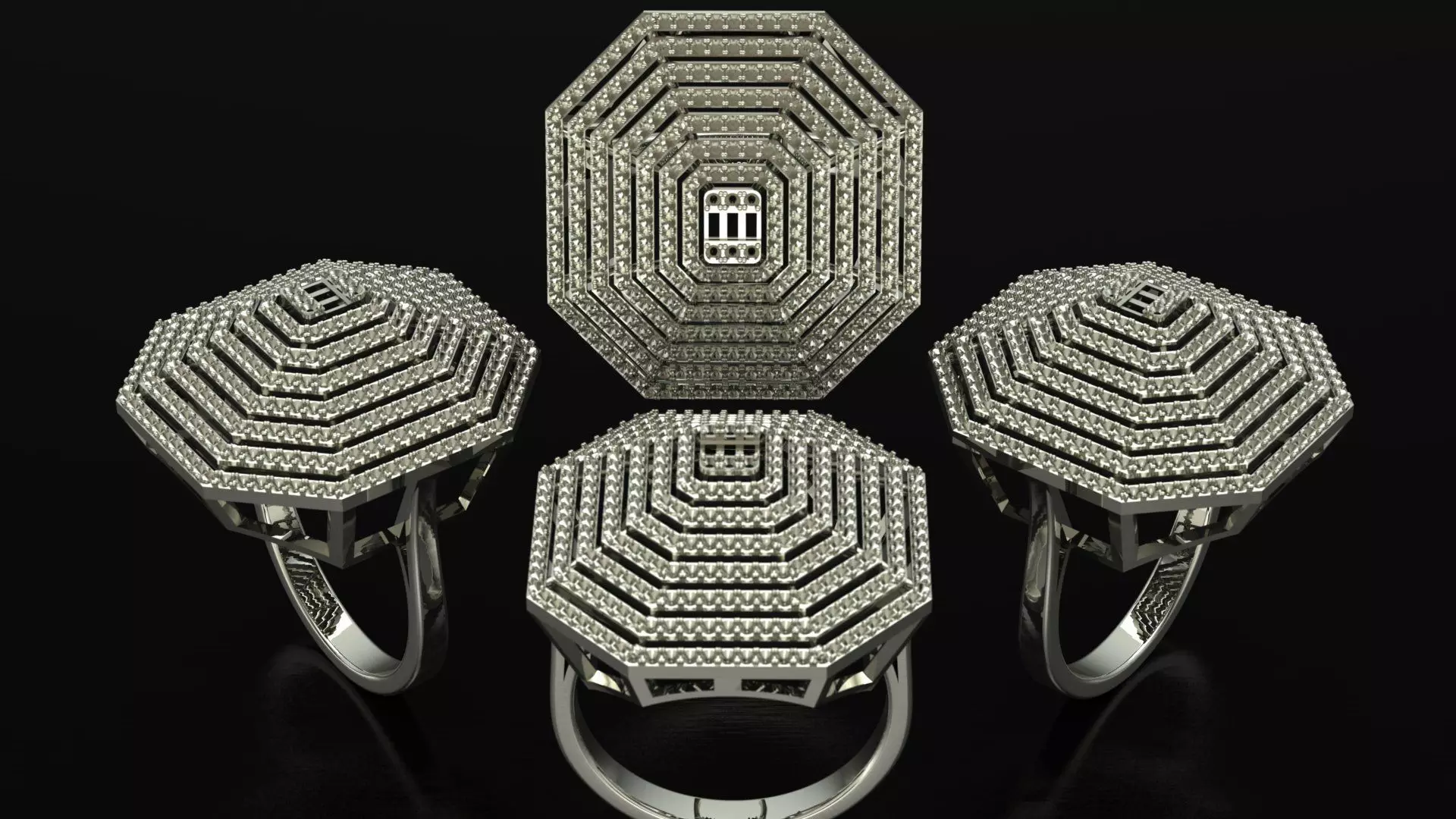  Classic Six Row Stone Ring 3D print model_0