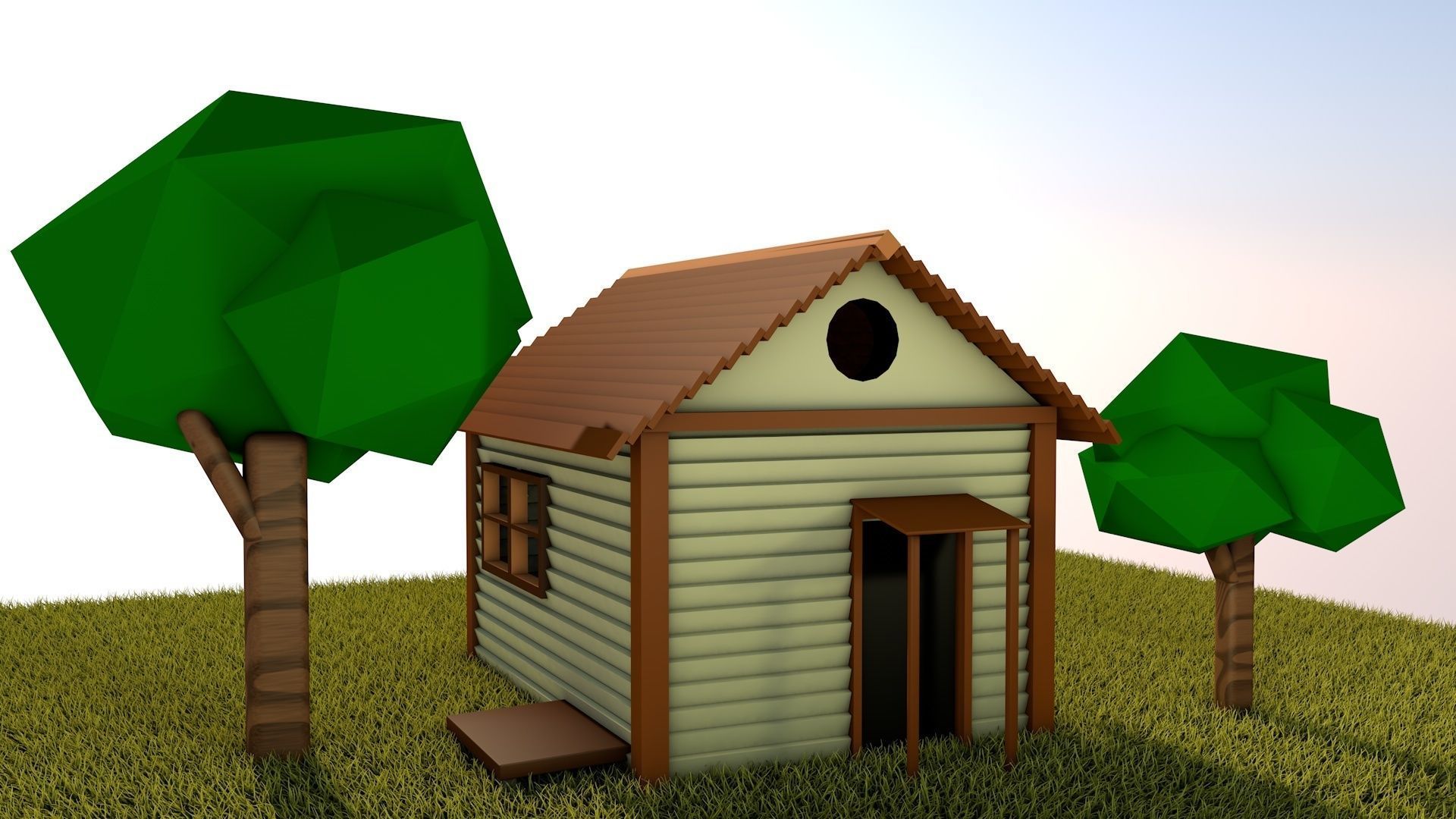 Low Poly Minimalistic House Free low-poly 3D model_1