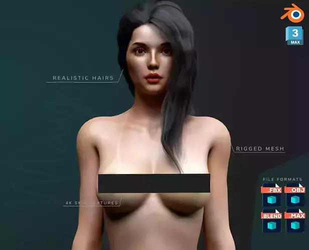Sexy Realistic Detailed Girl Nude  Low-poly 3D model