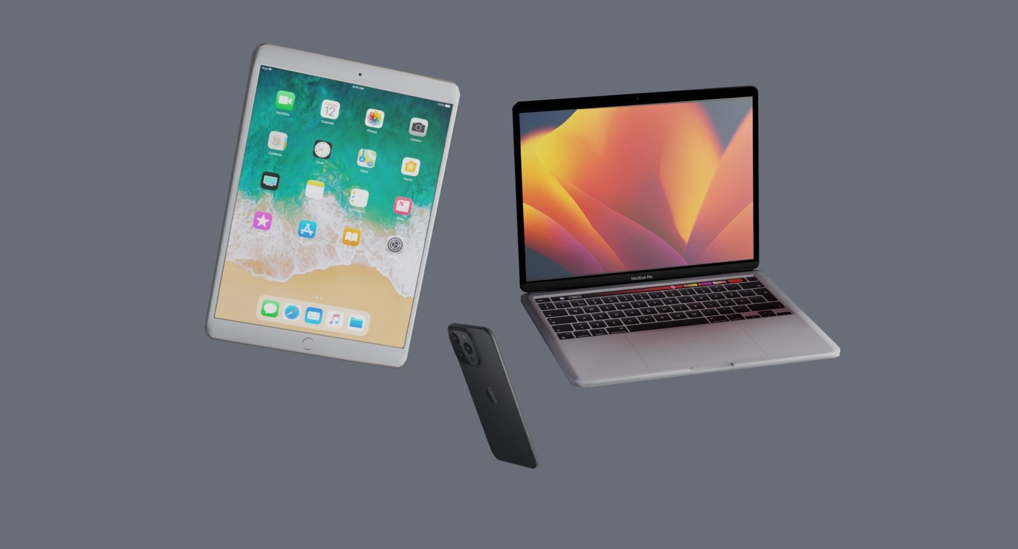 Low Poly Apple Products Iphone - Macbook - Ipad Low-poly 3D model_1