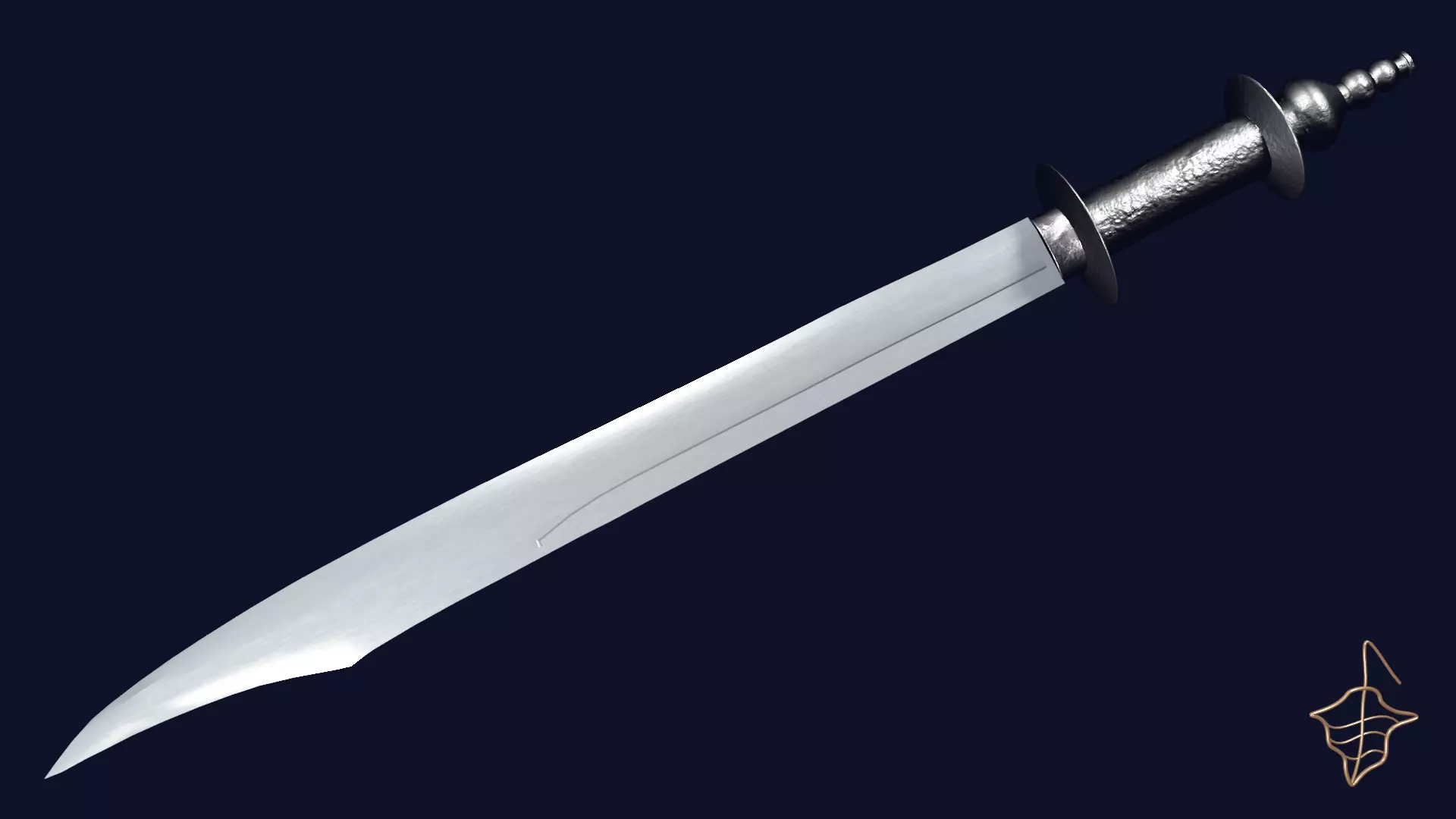 Falchion sword with Khora handle Low-poly 3D model
