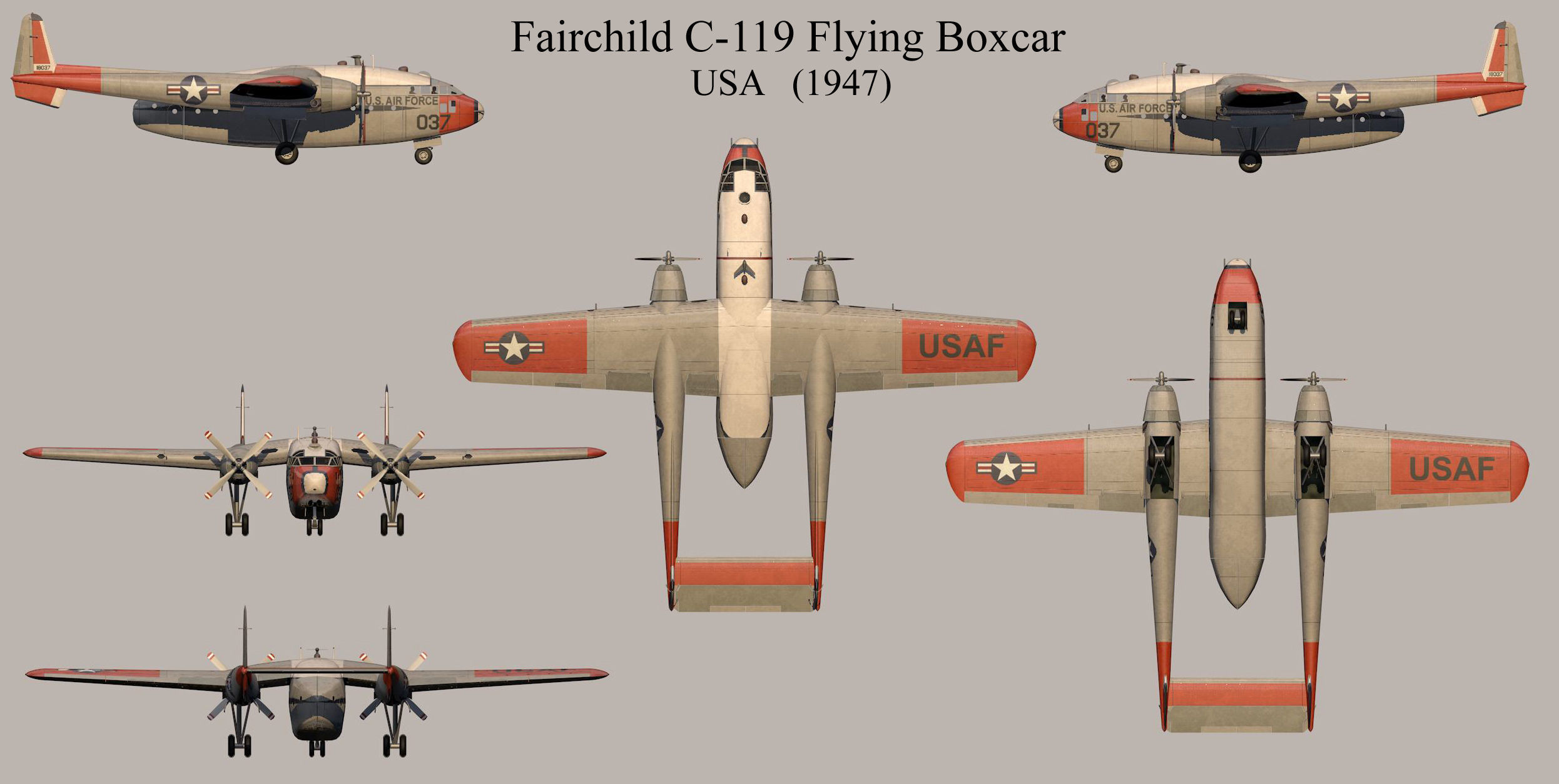 Fairchild C-119 Flying Boxcar 3D model_15