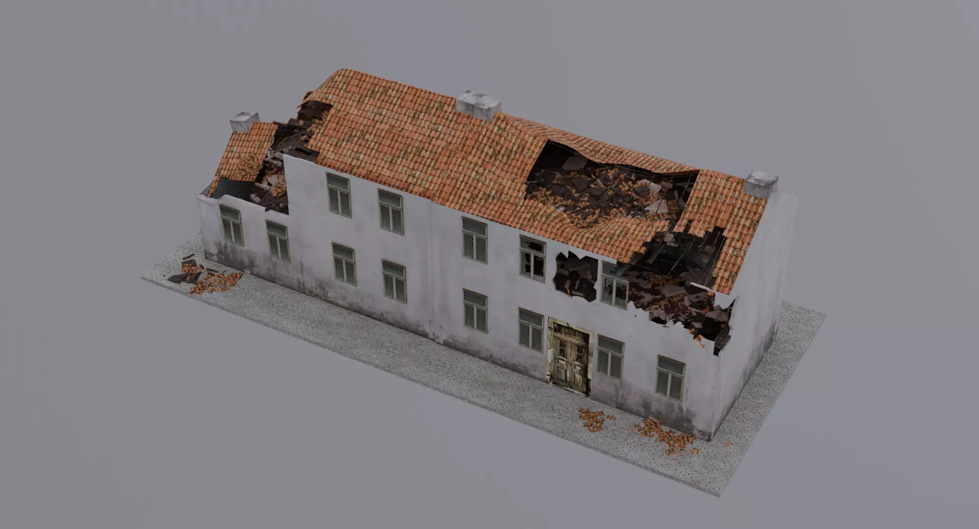World War 2 Damaged Building Low-poly 3D model
