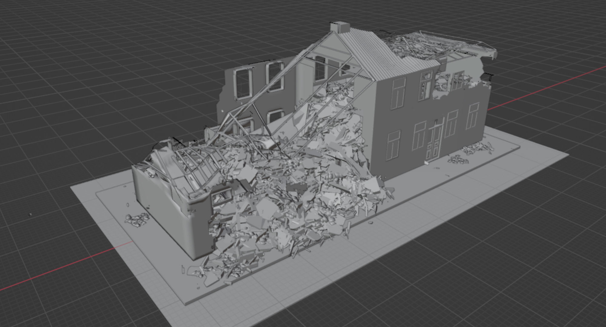 World War 2 Damaged Building Low-poly 3D model_1