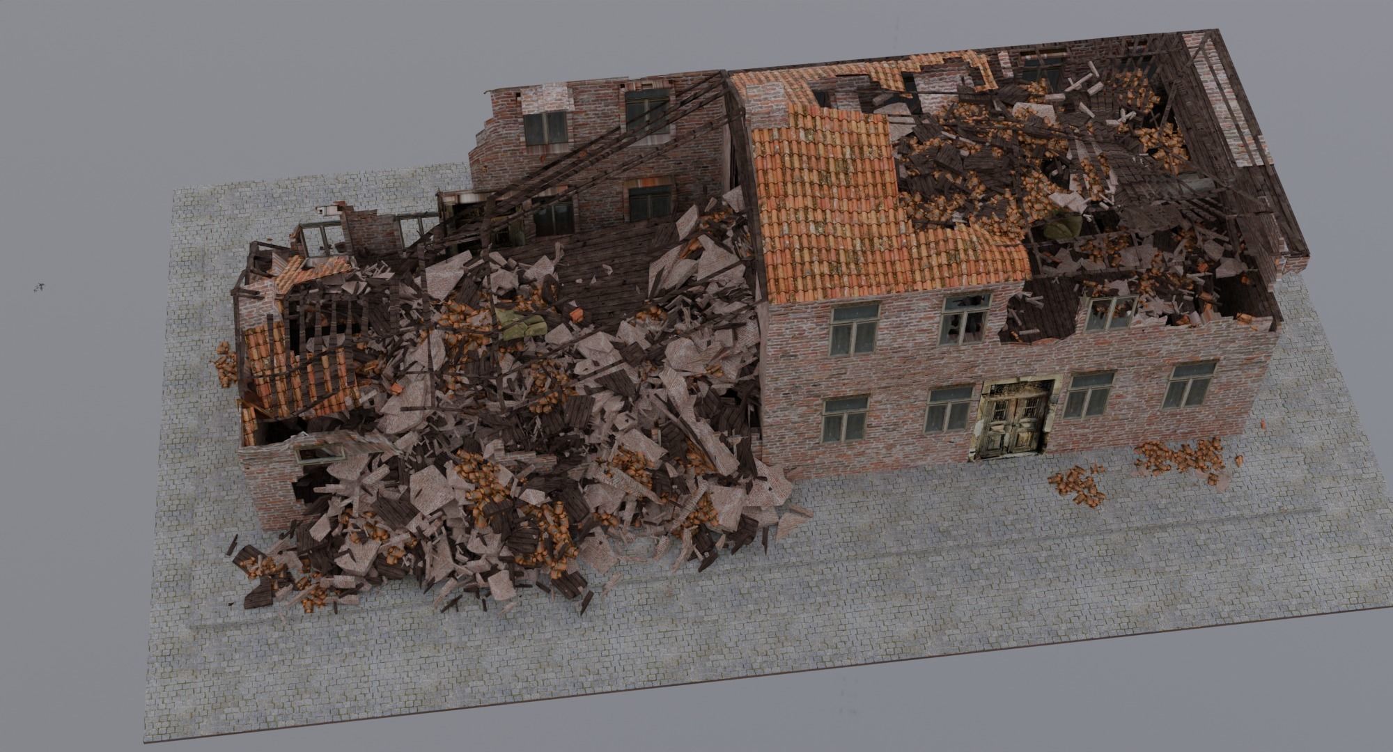 World War 2 Damaged Building Low-poly 3D model_3