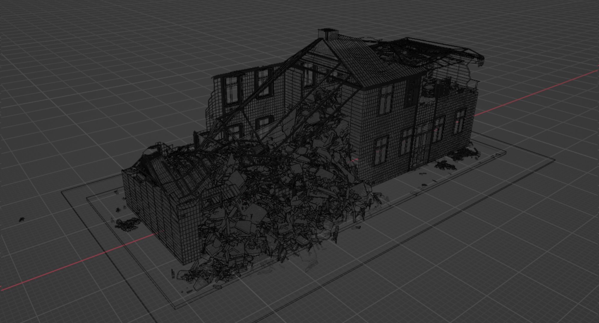 World War 2 Damaged Building Low-poly 3D model_11