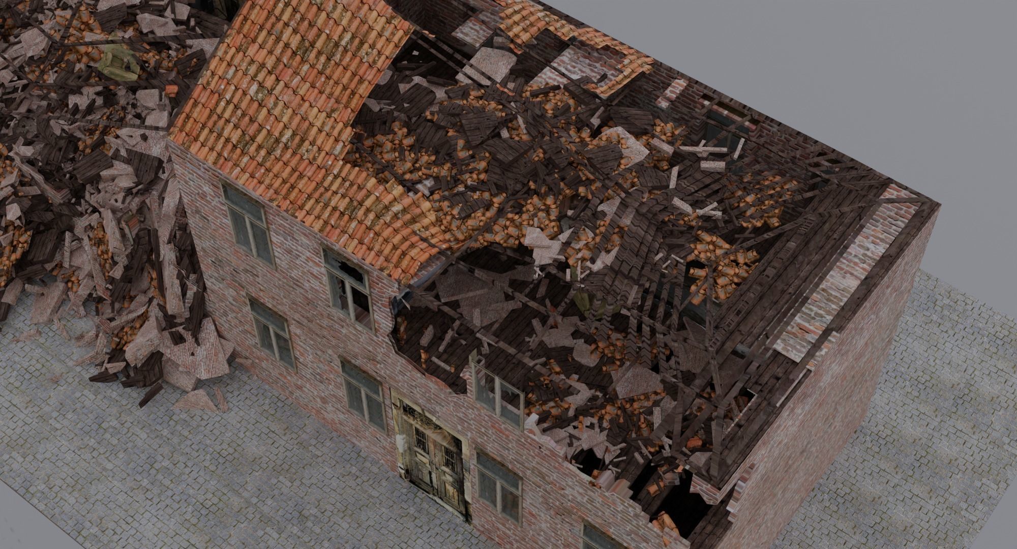 World War 2 Damaged Building Low-poly 3D model_7