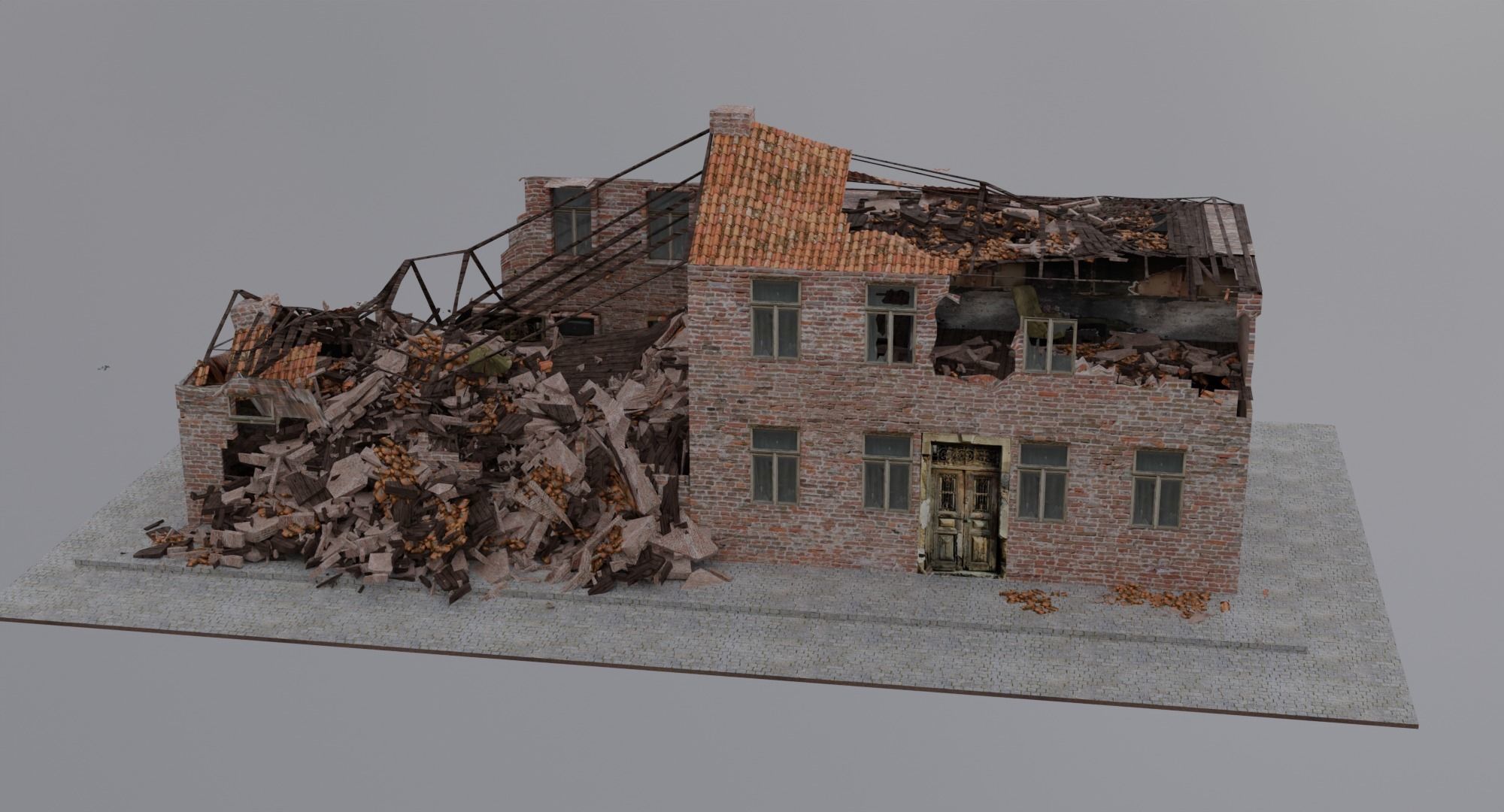 World War 2 Damaged Building Low-poly 3D model_9