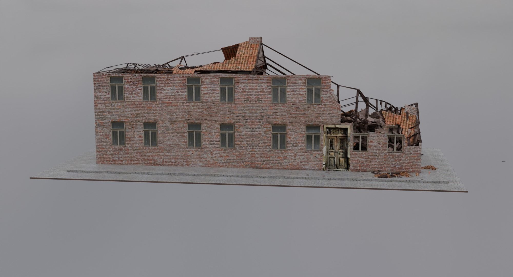 World War 2 Damaged Building Low-poly 3D model_2