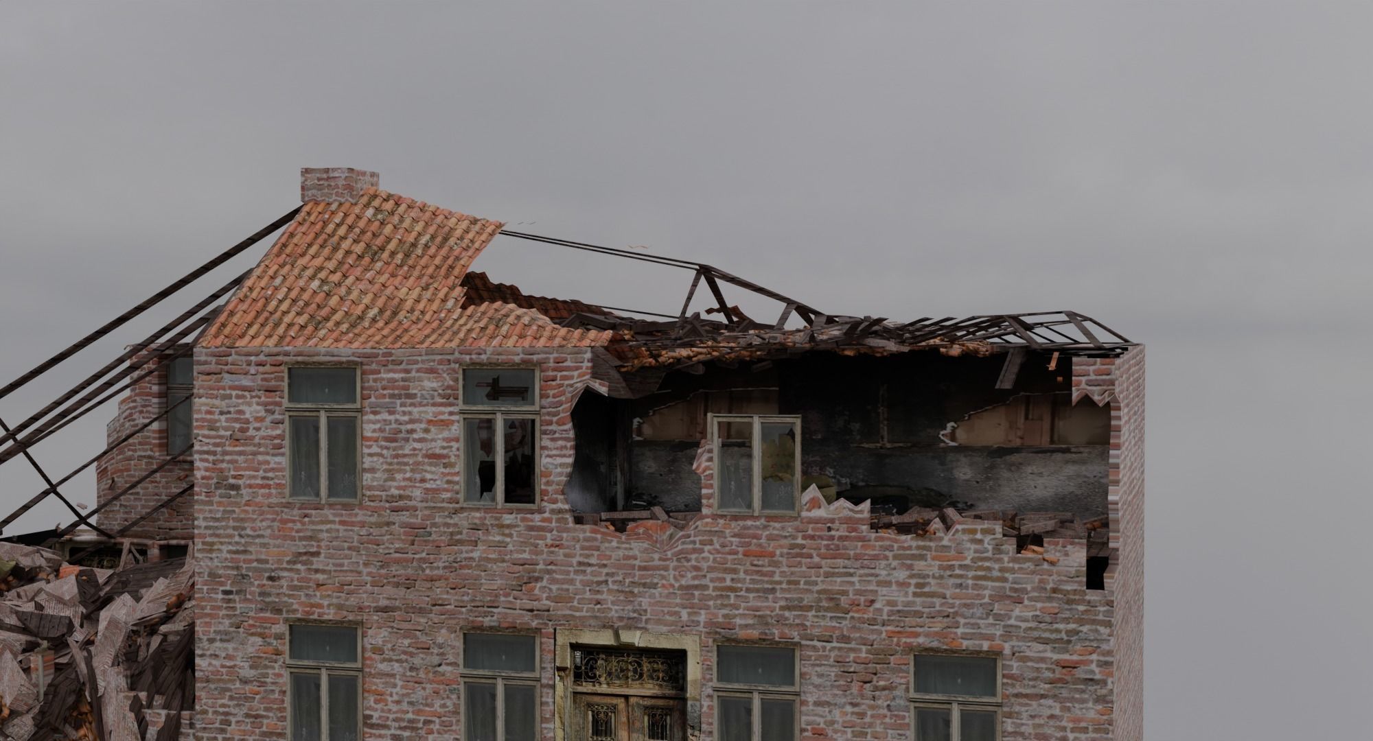 World War 2 Damaged Building Low-poly 3D model_8