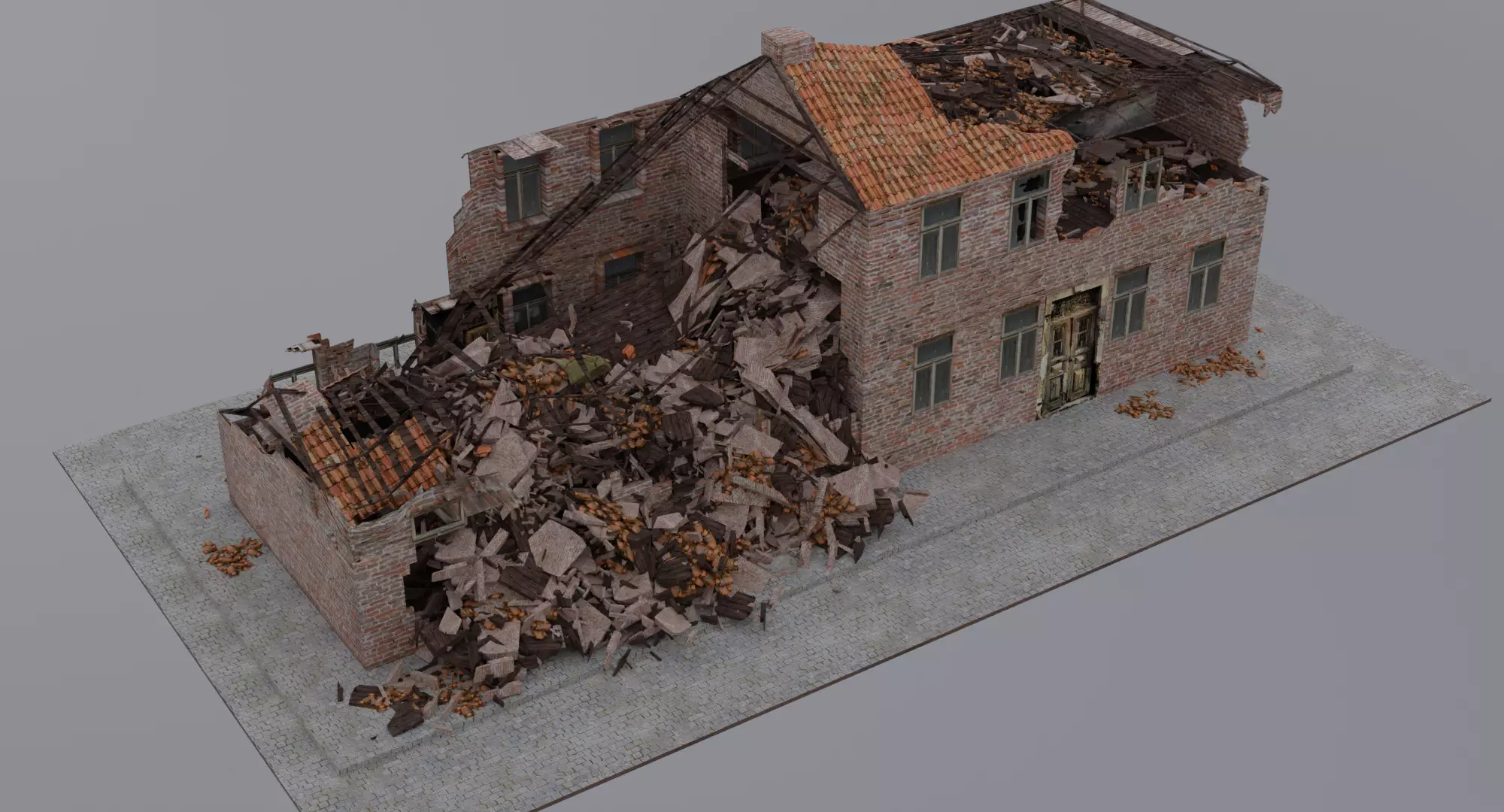 World War 2 Damaged Building Low-poly 3D model_0