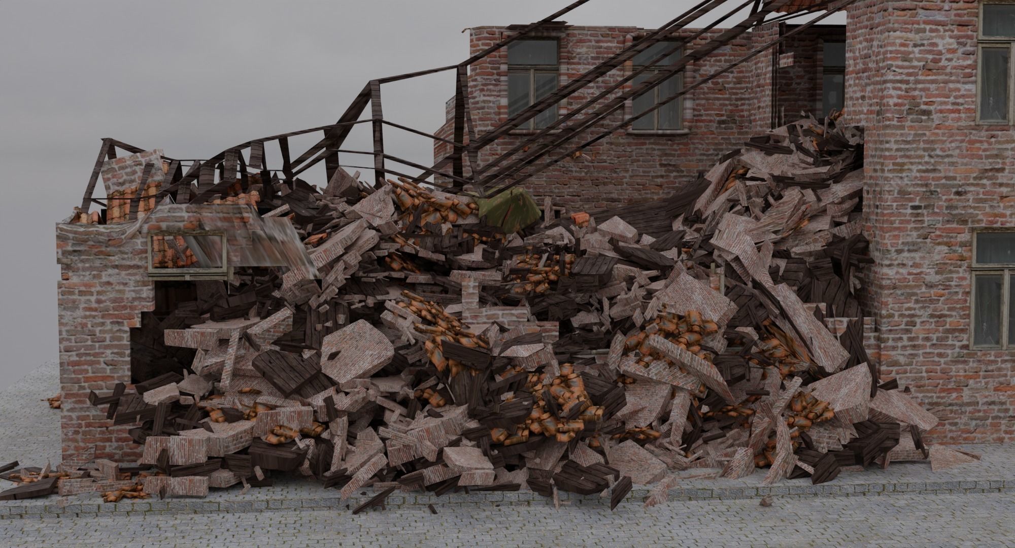 World War 2 Damaged Building Low-poly 3D model_4